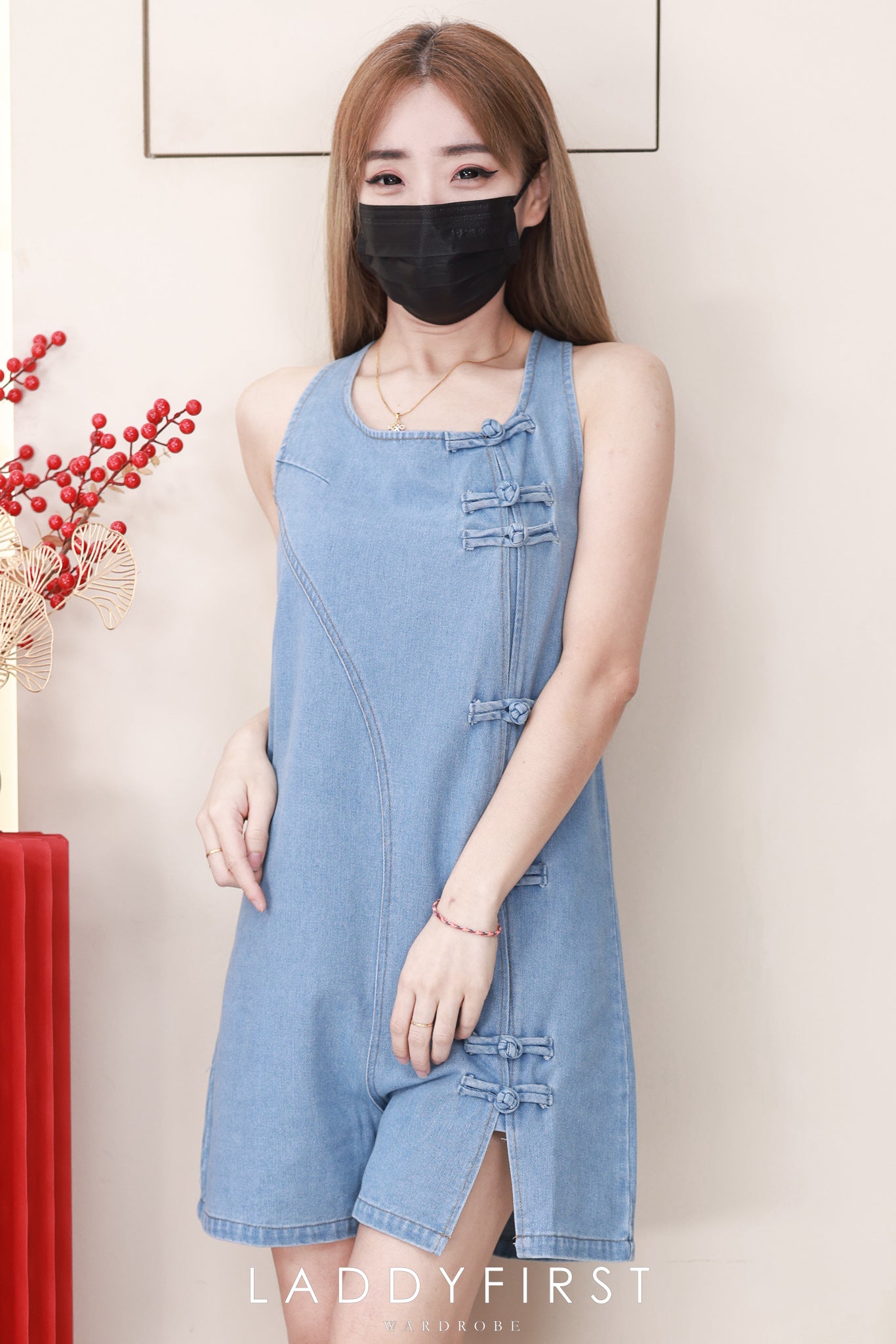 【D7701】高品质宽松港风减龄休闲复古风牛仔旗袍连身裙子 ❤❤【C-R1-C2】