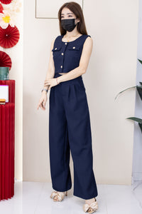 【SS21855 / 18678】高品质欧美式高级感小香风时尚套装 翻领无袖小香风上衣➕小香风阔脚高腰长裤，后副有伸缩弹力有口袋 ❤️❤️【D-R1-C1】