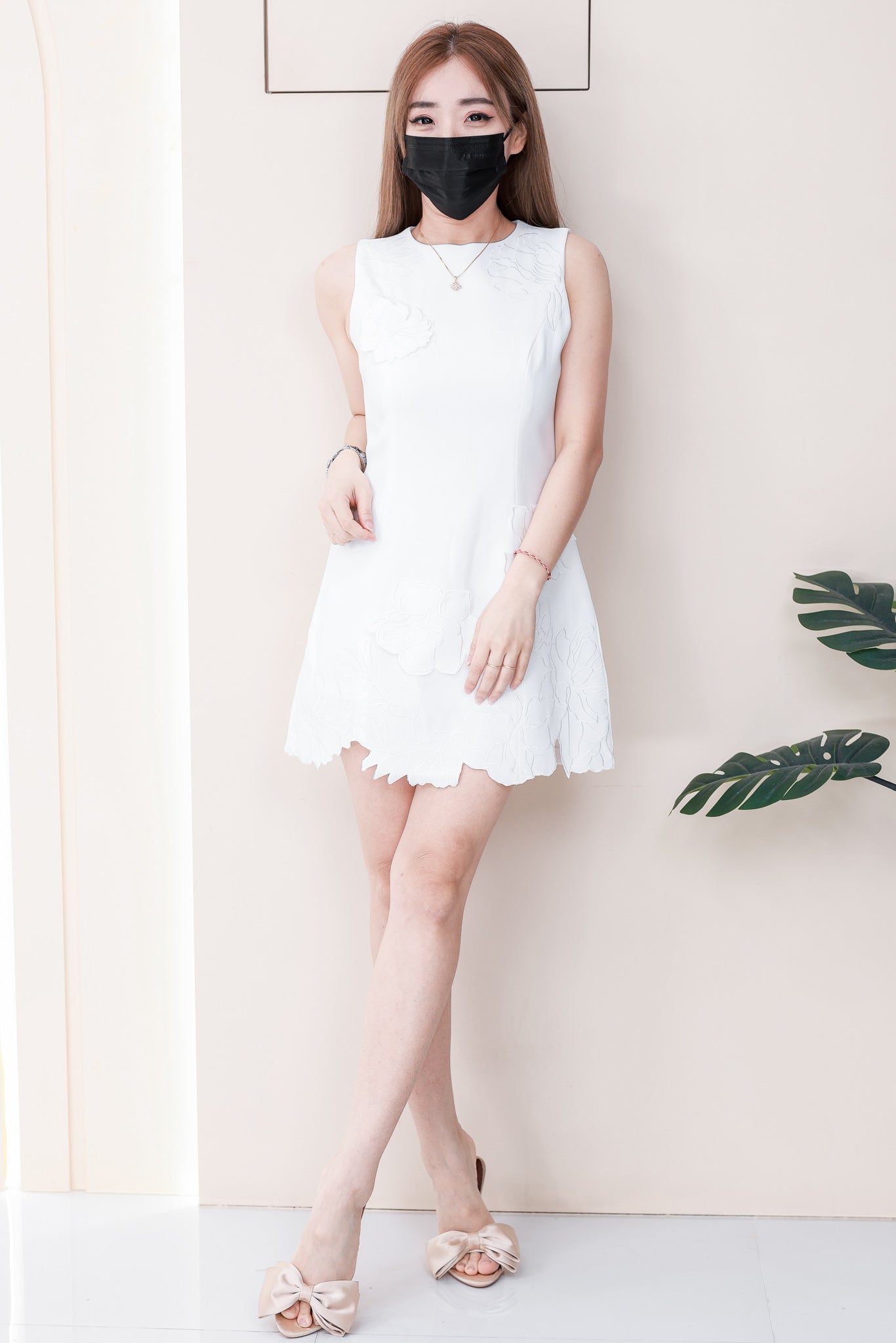【D81616 / 65213】法式高级感立体绣花西装无袖连身裙子 ❤️❤️