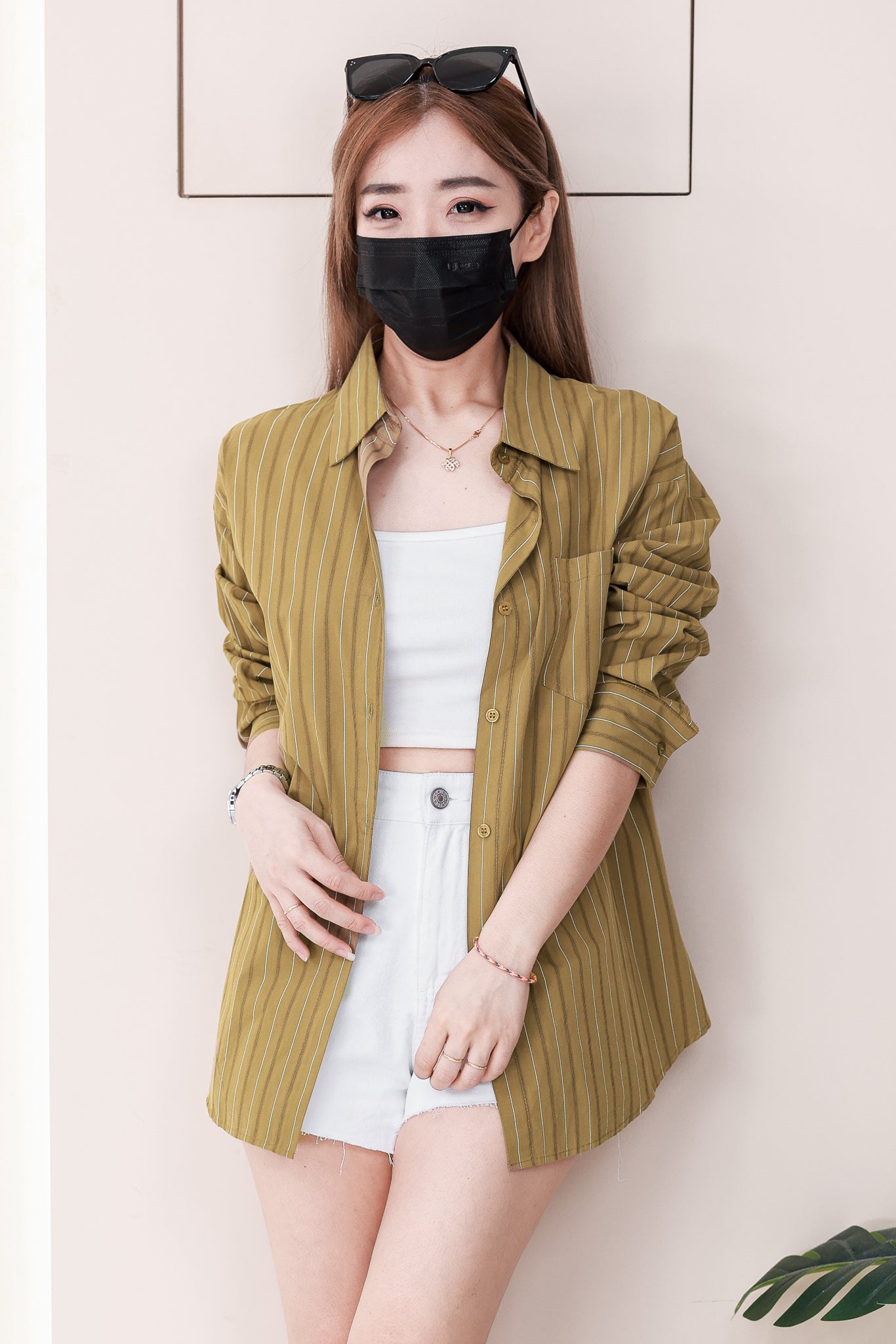 【T2150】高品质韩式宽松版线条翻领衬衫长袖上衣，有口袋❤❤