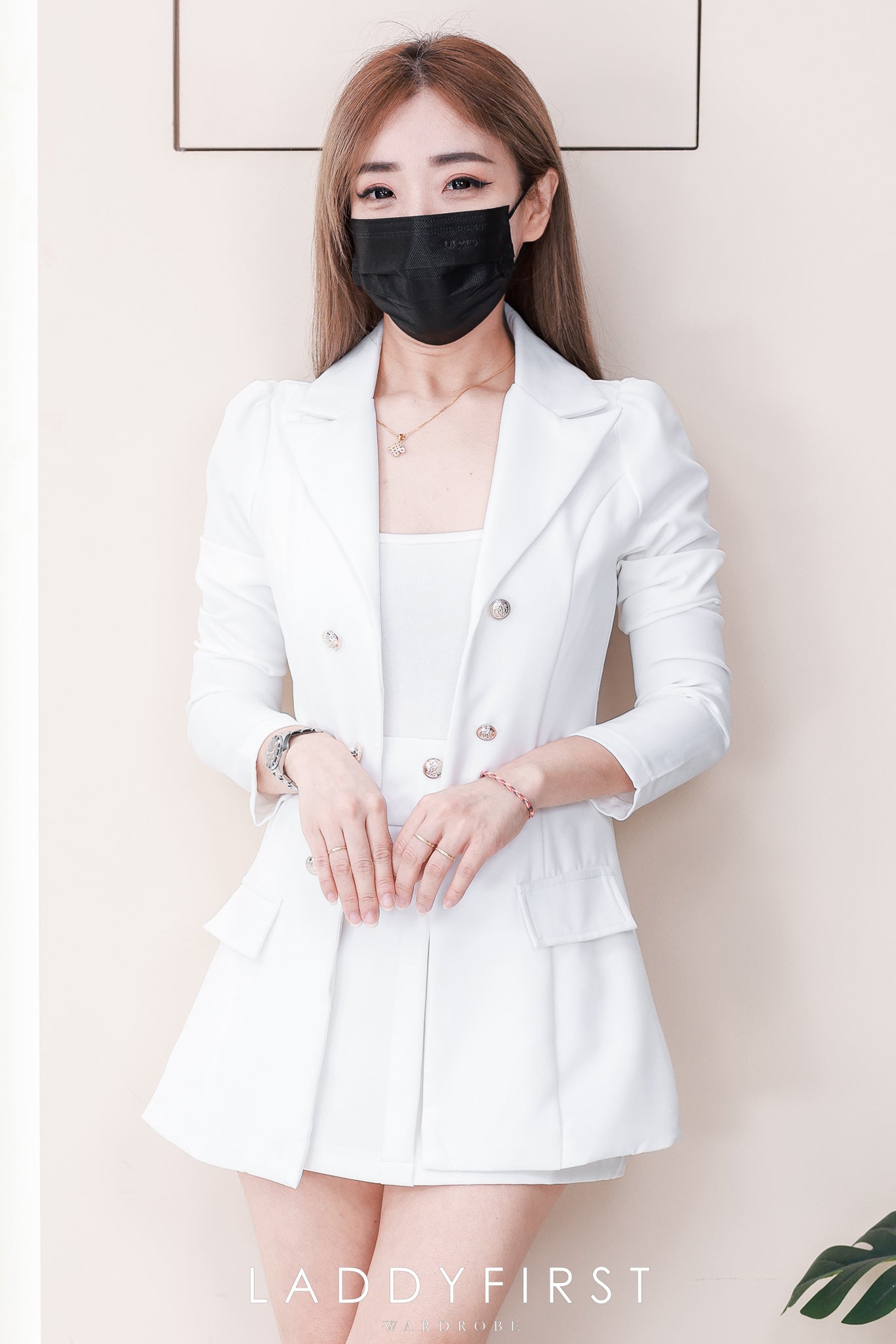【SS16859】【补厂家现货⚡⚡】高品质两件式韩风欧美时尚西装套装 翻领长袖西装外套➕西装高腰百搭裙子，有口袋 ❤️❤️