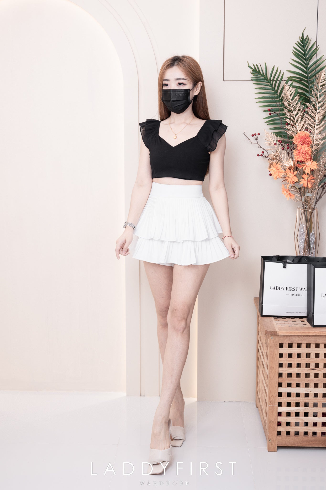 【S68135】【LFW独家小圆饼】【直播间搭配】双层蛋糕百褶荷叶边高腰显瘦西装裙子，内层防走光短裤 ❤️❤️