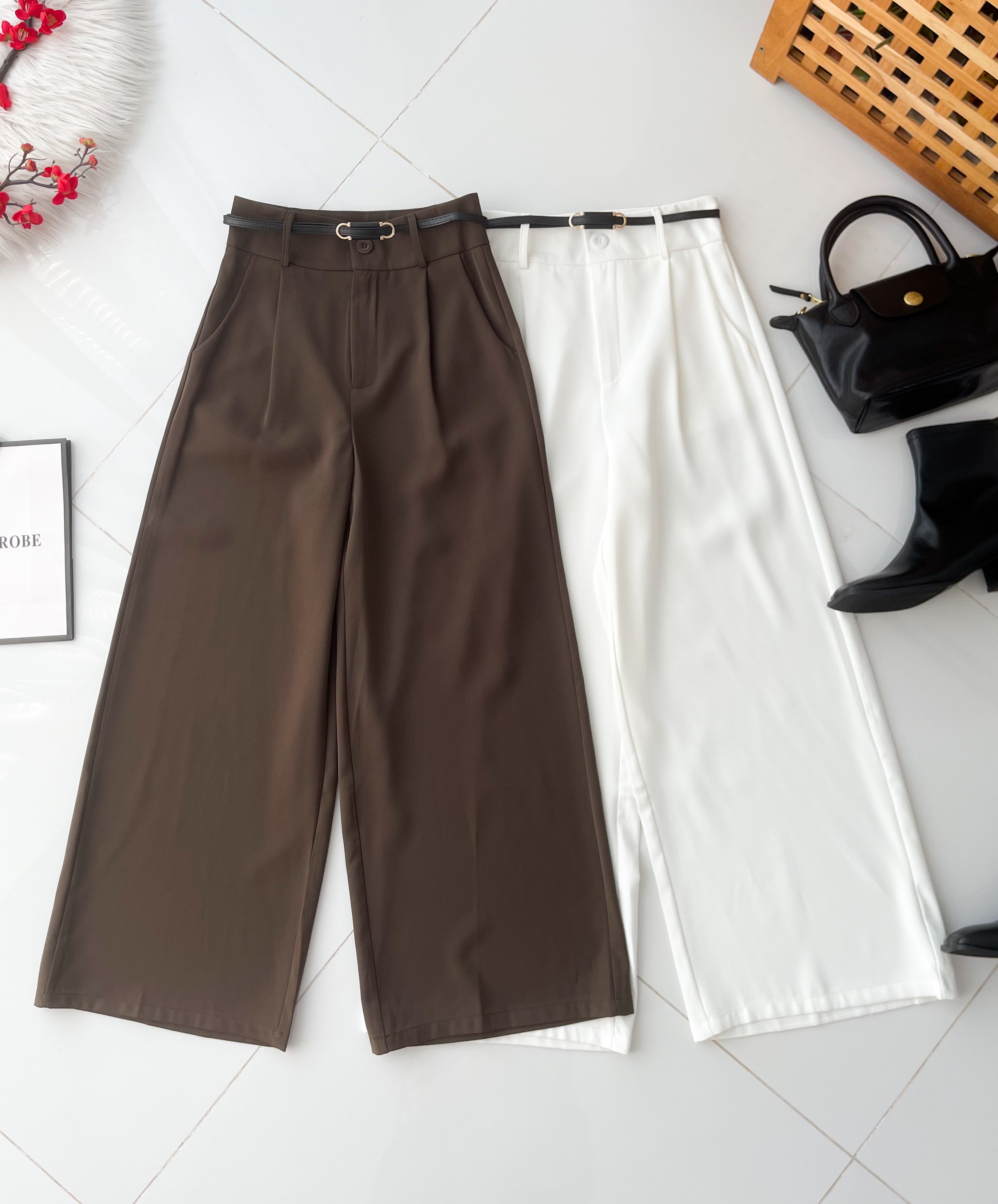 【L83012】高品质西装垂感阔脚高腰百搭长裤，有口袋 ❤️❤️