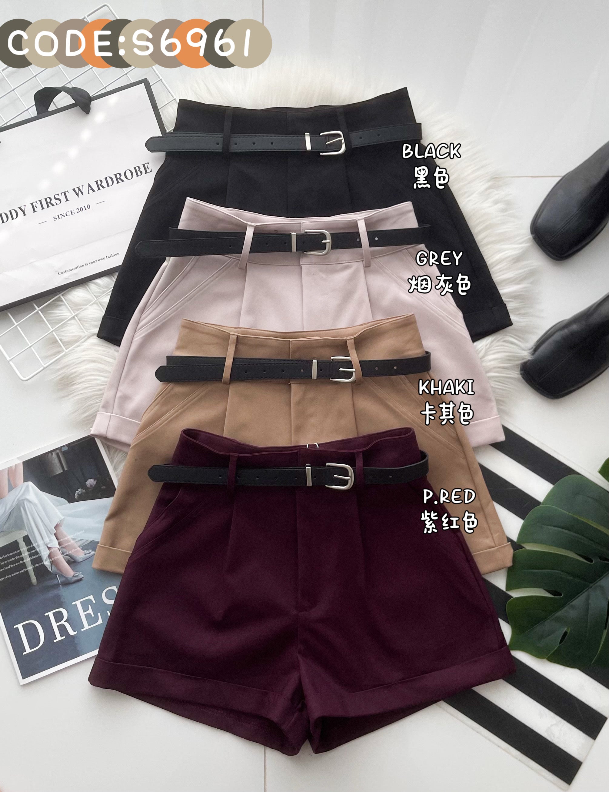 【S6961】高品质简约时尚西装垂感高腰显瘦百搭短裤，搭配附送腰带，有口袋 ❤️❤️