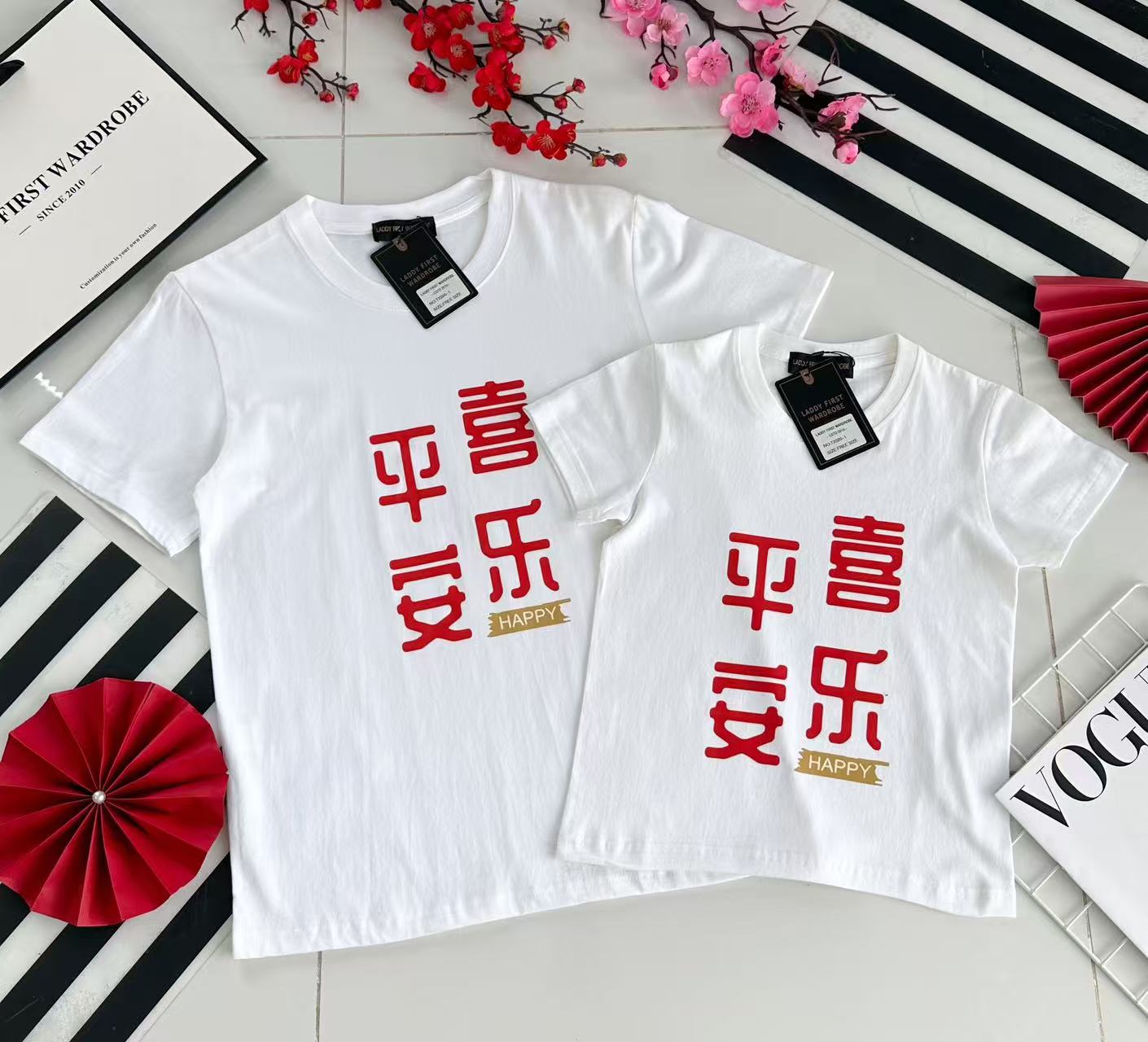 【T2320-1】🧧「平安喜乐」儿童男女同款圆领短袖纯棉上衣 🧧