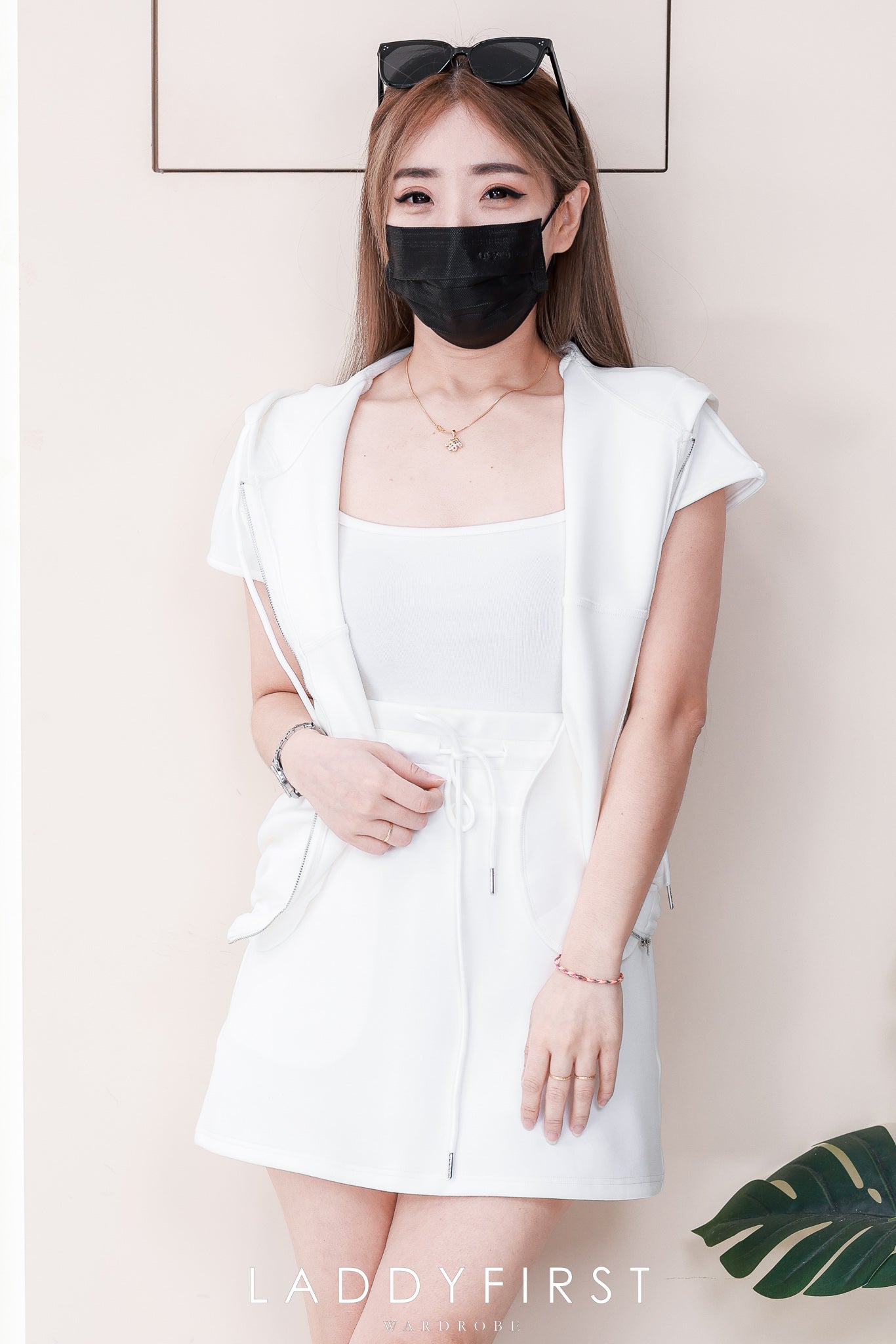【SS6606】高品质两件式韩式空气棉休闲套装 连帽出袖上衣外套➕松紧腰前后裙内层有里裤高腰百搭裤裙，有口袋❤️❤️