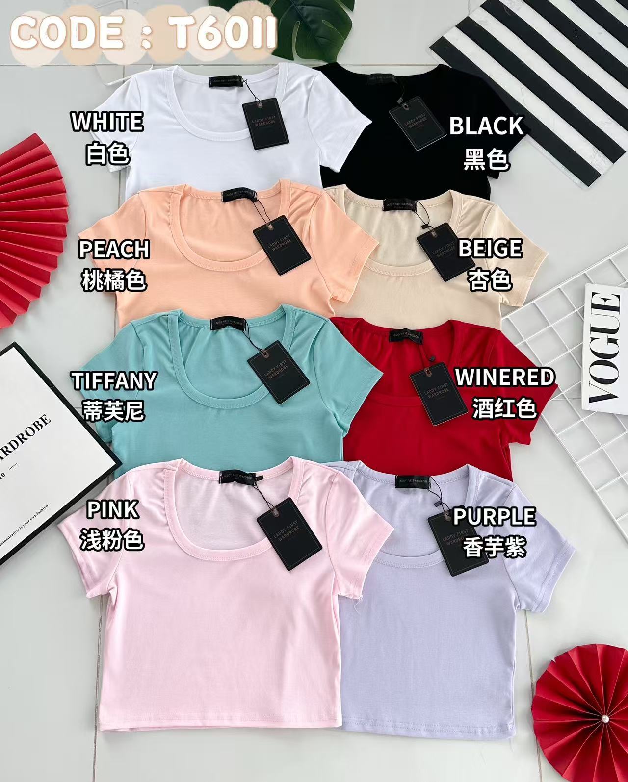 【T6011】🧧 福利抢购 🧧 独家爆款高品质纯棉弹力U领短袖简约日常百搭款上衣 #衣柜必入手百搭款 ❤❤