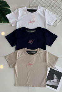 【T83299】高品质love字体刺绣纯棉弹力短袖日常休闲百搭上衣 ❤❤【A-R1-C2】