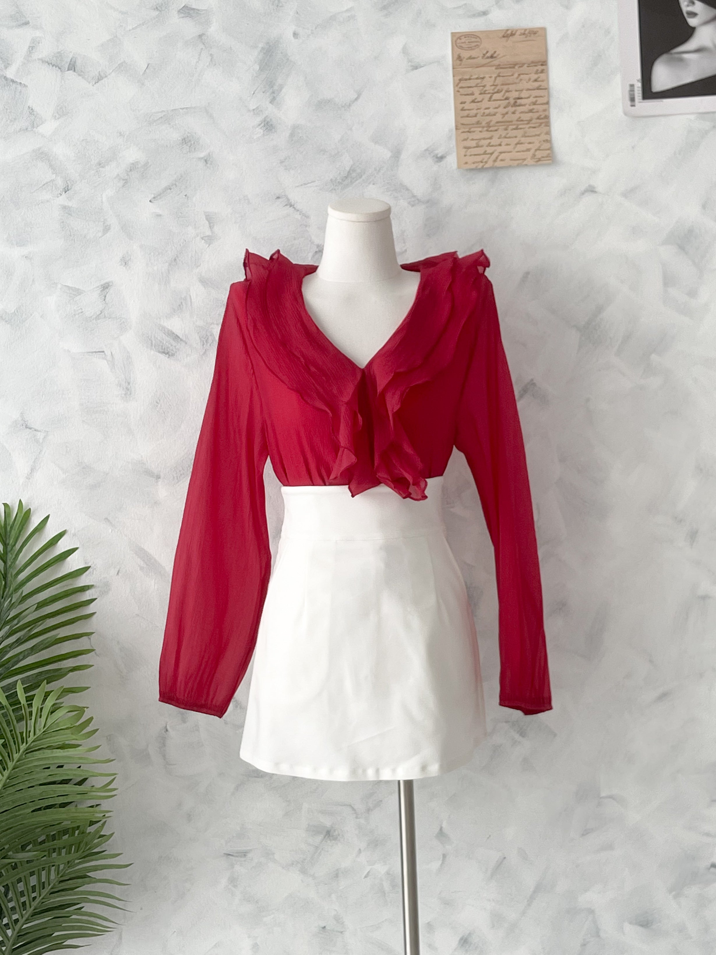 【T2740】高品质日系温柔风荷叶边雪纺长袖上衣 ❤❤