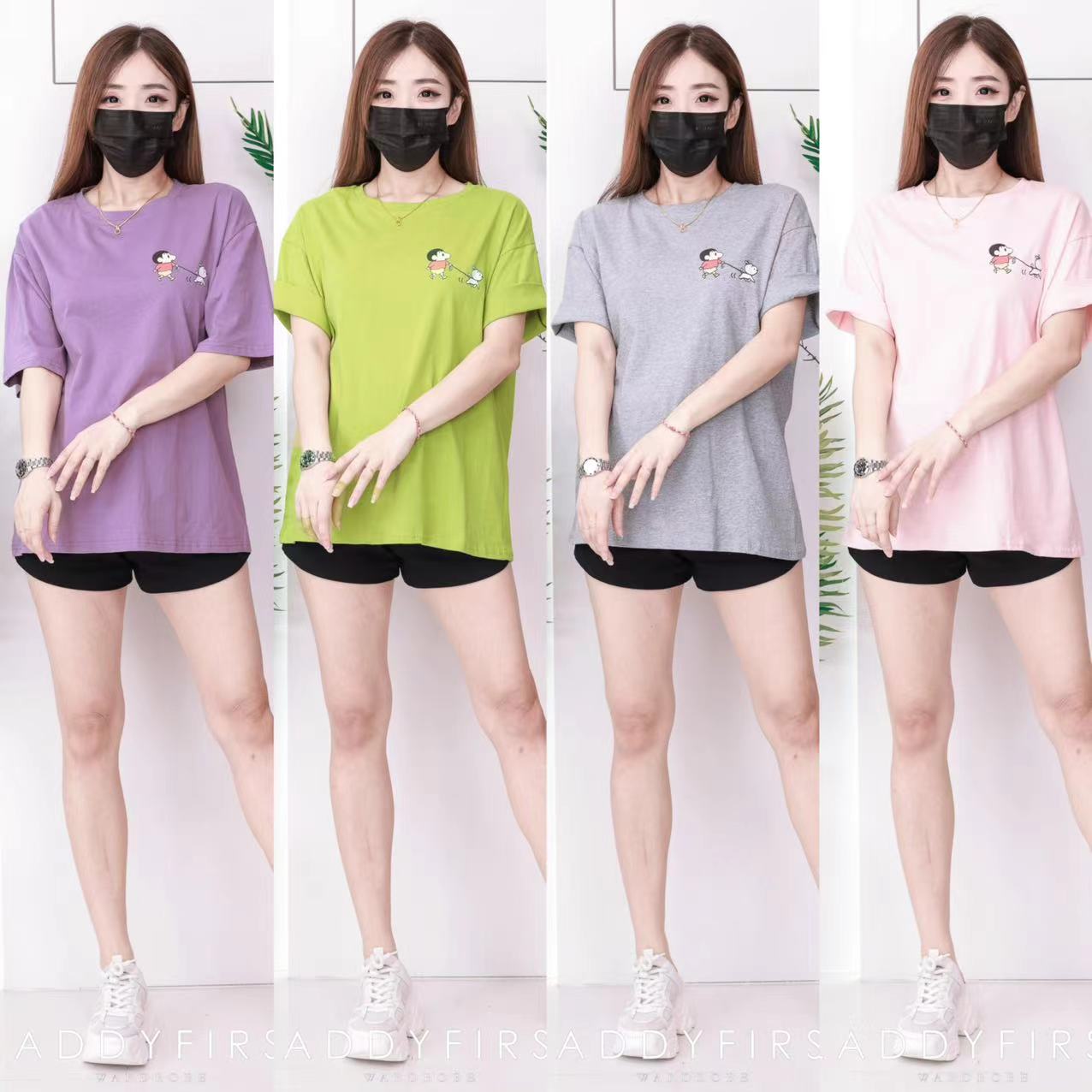 【O6614】高品质蜡笔小新圆领短袖宽松休闲 Oversized 上衣❤❤