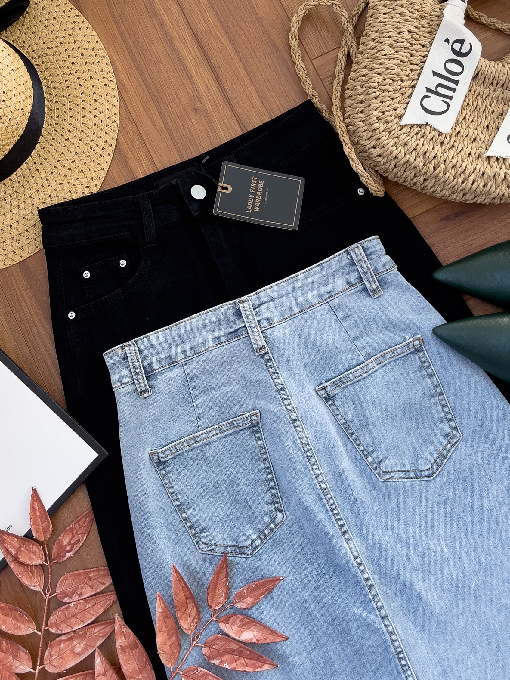 【L765】高品质COTTON JEANS牛仔弹力韩版七分高腰开叉裙子，有口袋 ❤️❤️