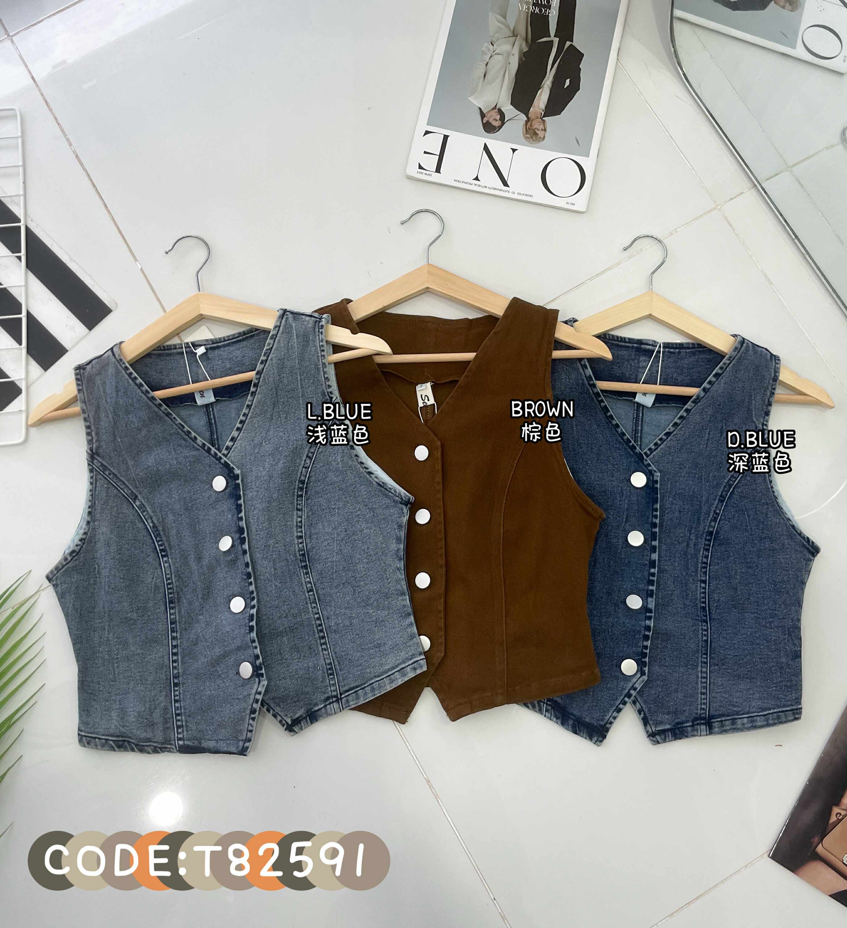 【T82591】高品质收腰显瘦版型马甲式短版牛仔上衣 ❤❤