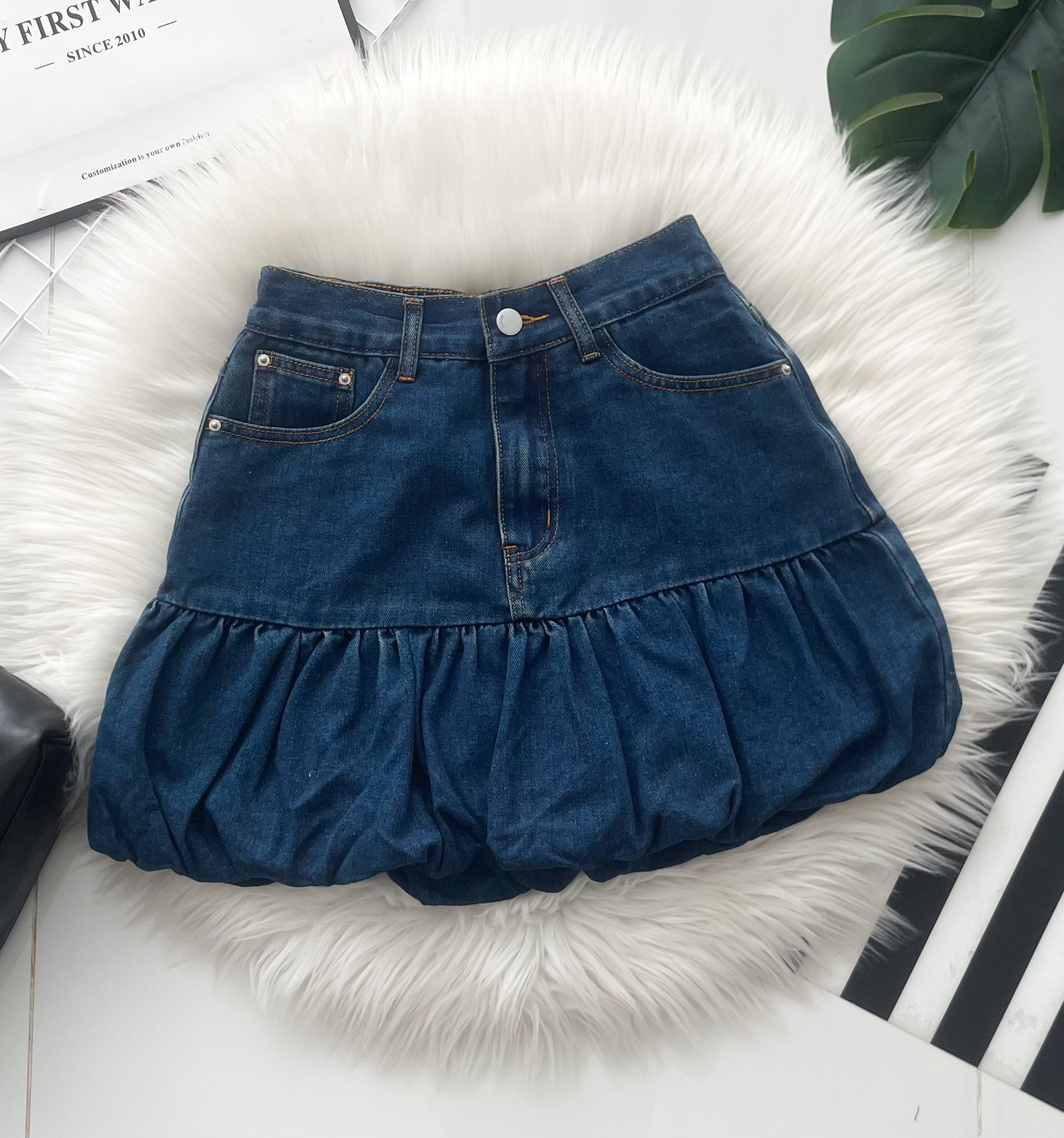 【S60219】高品质减龄时尚高腰显瘦设计花苞牛仔裙子，内层有里布短裤，有口袋 ❤️❤️