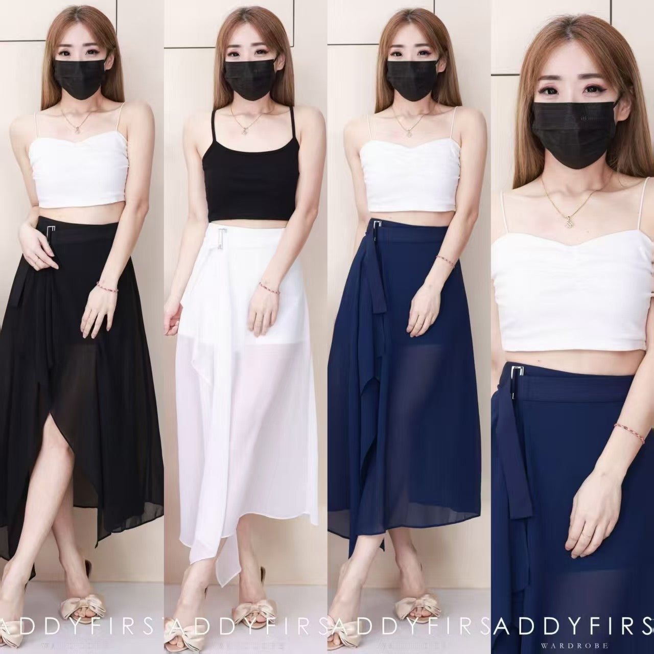 【L50013 / 16054】高品质假两件内层西装短裤拼接雪纺网纱裤裙 ❤️❤️