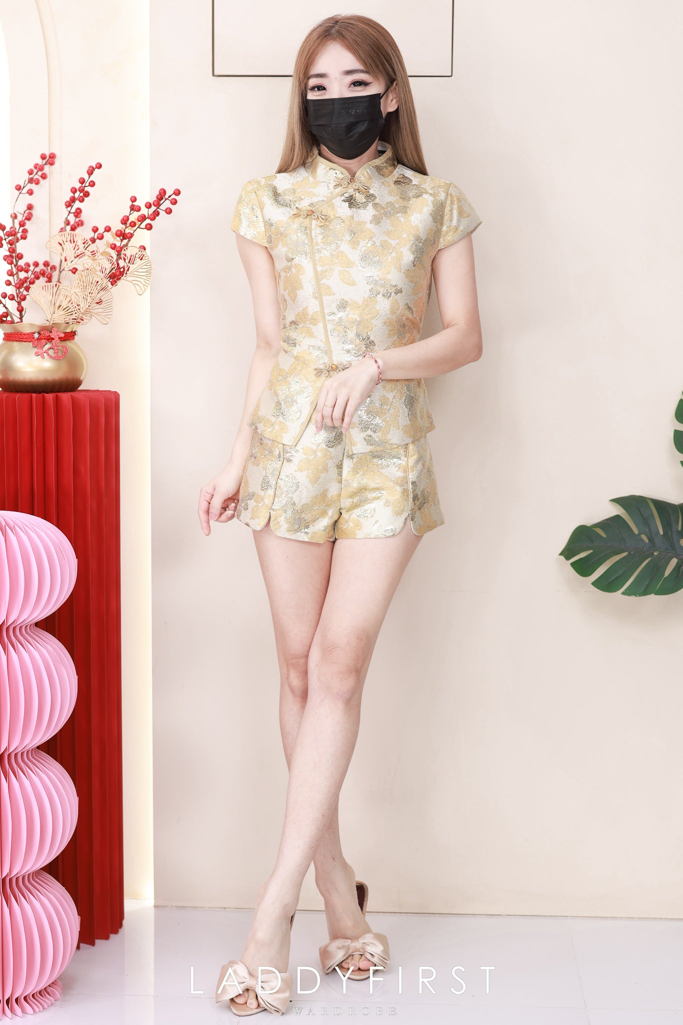 【SS55350】高品质两件式高端气质浮雕提花旗袍套装 提花旗袍上衣➕提花高腰短裤 ❤️❤️【A-R2-C1】