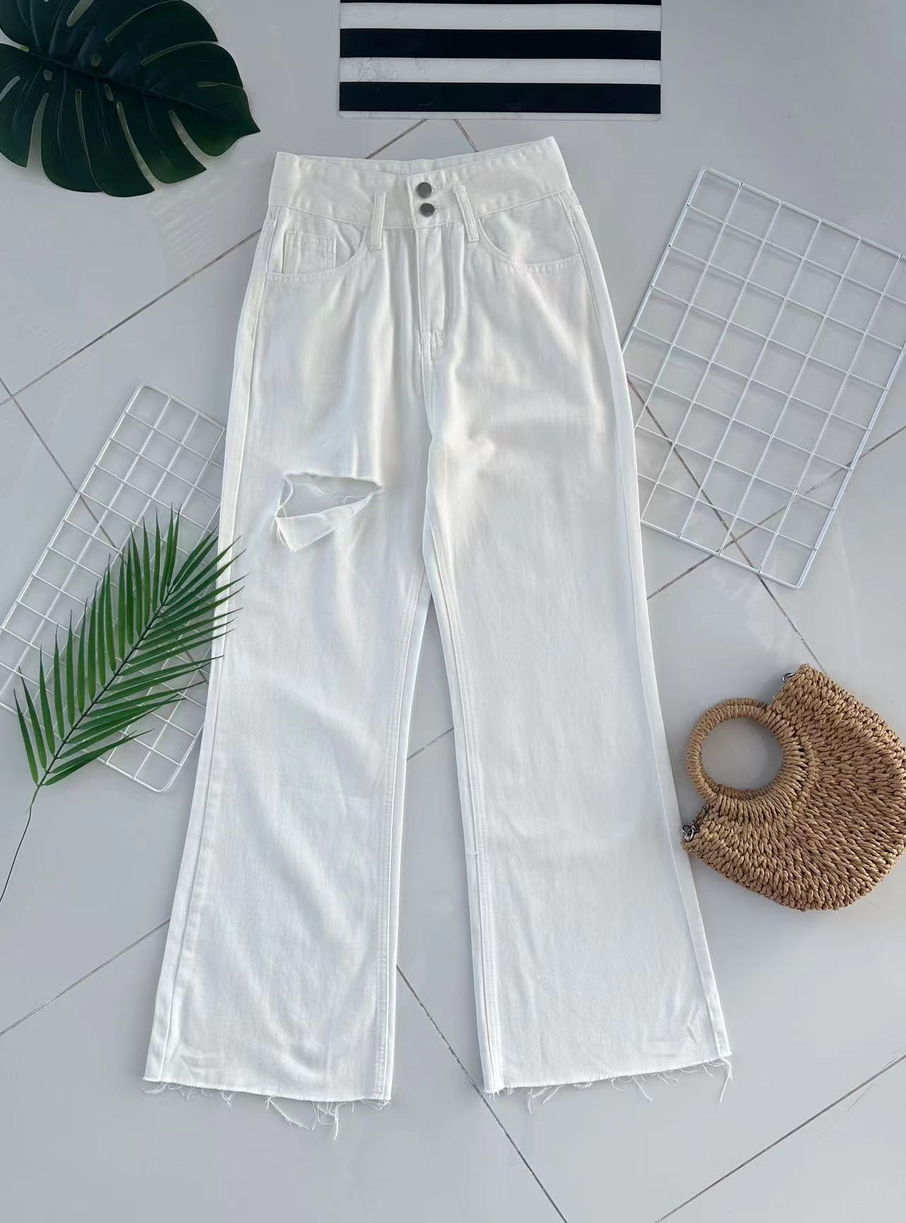 【L61183】高品质气质牛仔高腰阔脚休闲百搭长裤，有口袋 ❤️❤️