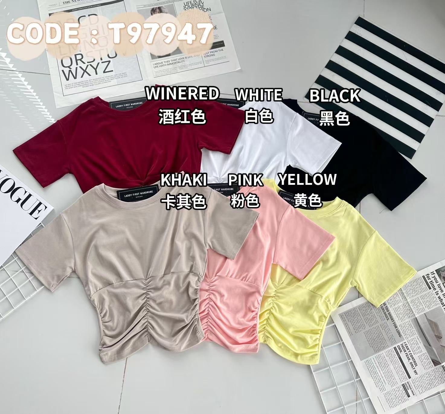 【T97947】高品质圆领腰节收腰设计纯棉弹力百搭上衣 ❤❤