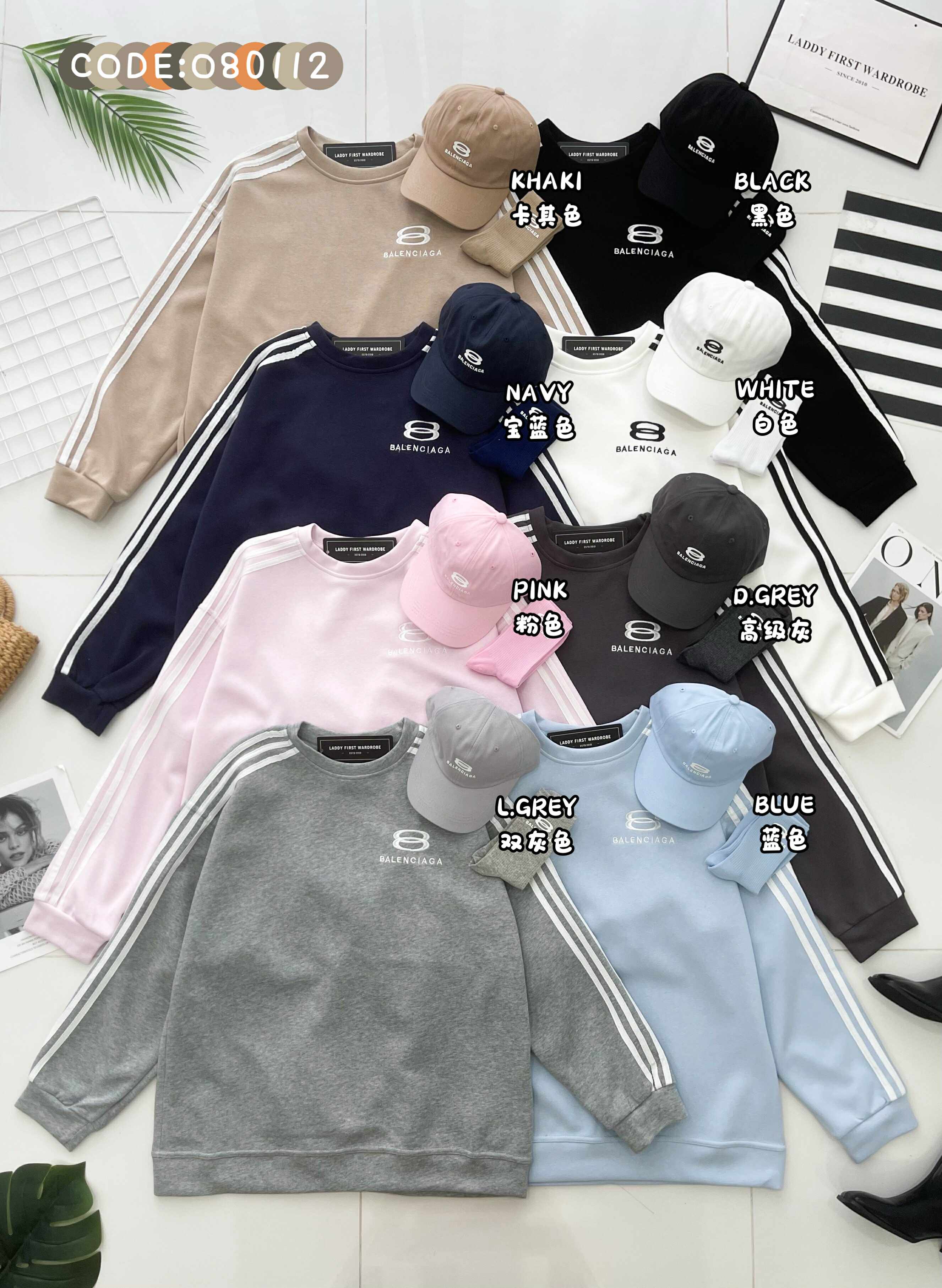 【O80112】高品质三件套男女同款厚实卫衣棉Oversized 潮流时尚长袖上衣 ❤️❤️ 上衣👕➕帽子🧢➕袜子🧦*