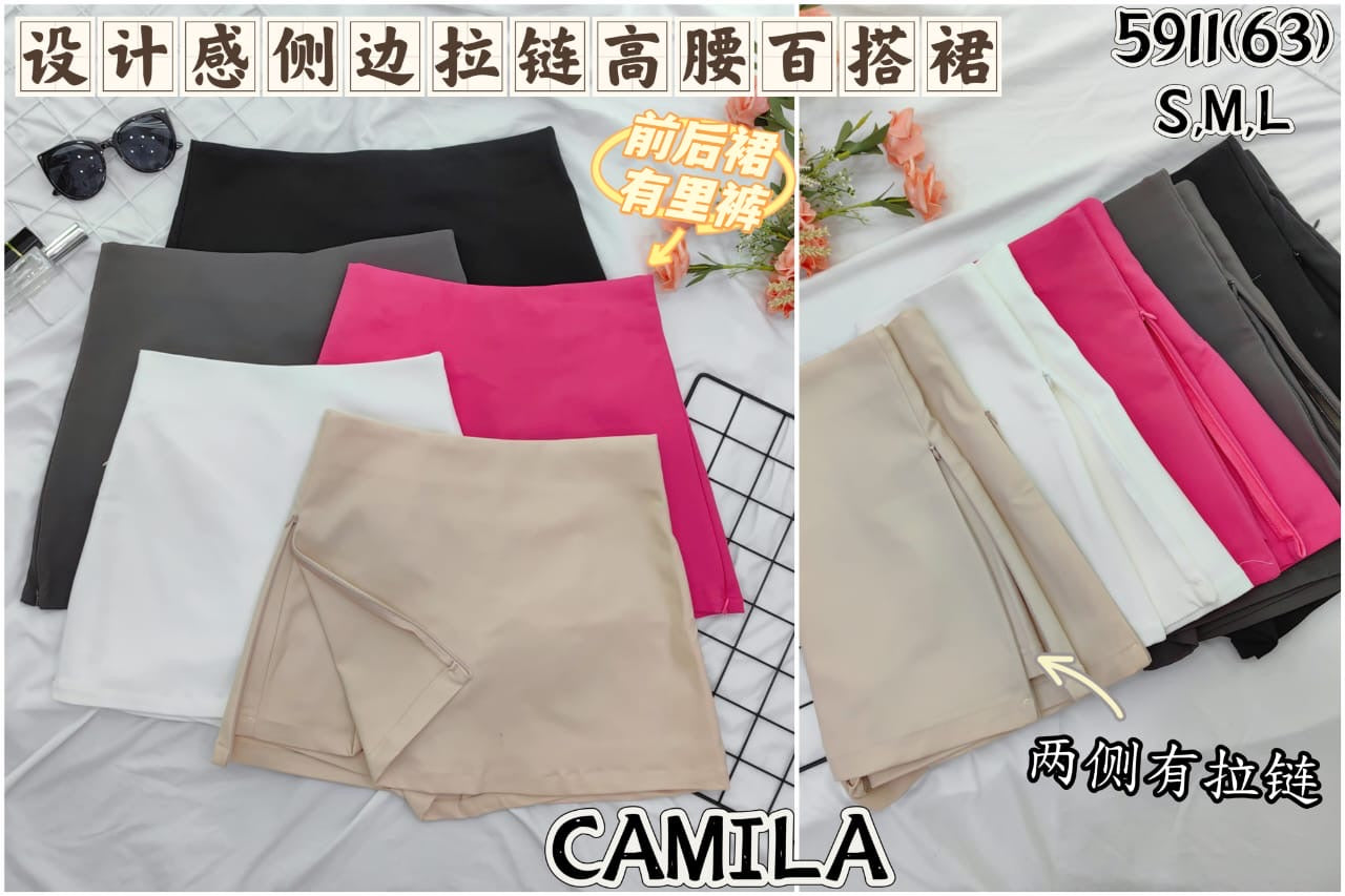【S5911 / 16511】高品质设计侧边拉链可开叉西装高腰百搭裤裙 #前裙后裙有口袋 ❤️❤️
