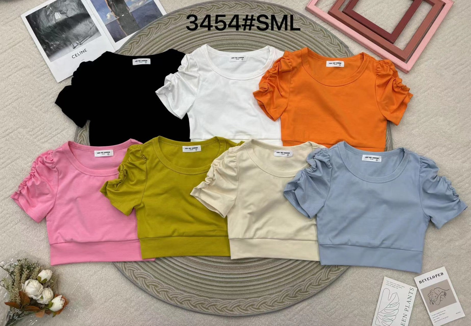 【T3454】【LFW独家小圆饼】高品质厚棉皱褶短袖纯棉弹力简约休闲百搭上衣 ❤❤ 【A-R1-C1】