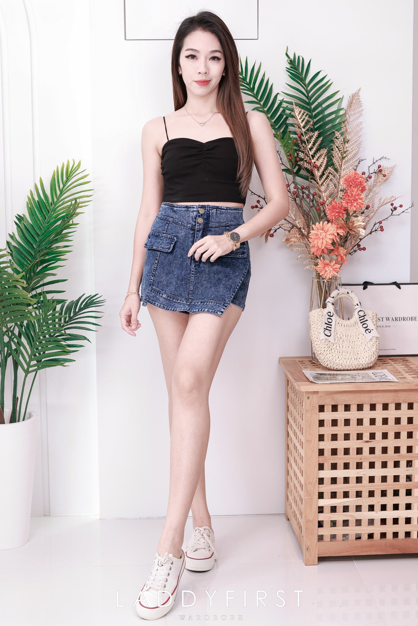 【T3398】V领小皱褶设计细带无袖纯棉弹力内搭上衣 ❤❤ 【B-R2-C4】