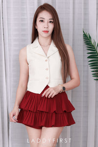 【S68135】【LFW独家小圆饼】【直播间搭配】双层蛋糕百褶荷叶边高腰显瘦西装裙子，内层防走光短裤 ❤️❤️ 【C-R3-C5】