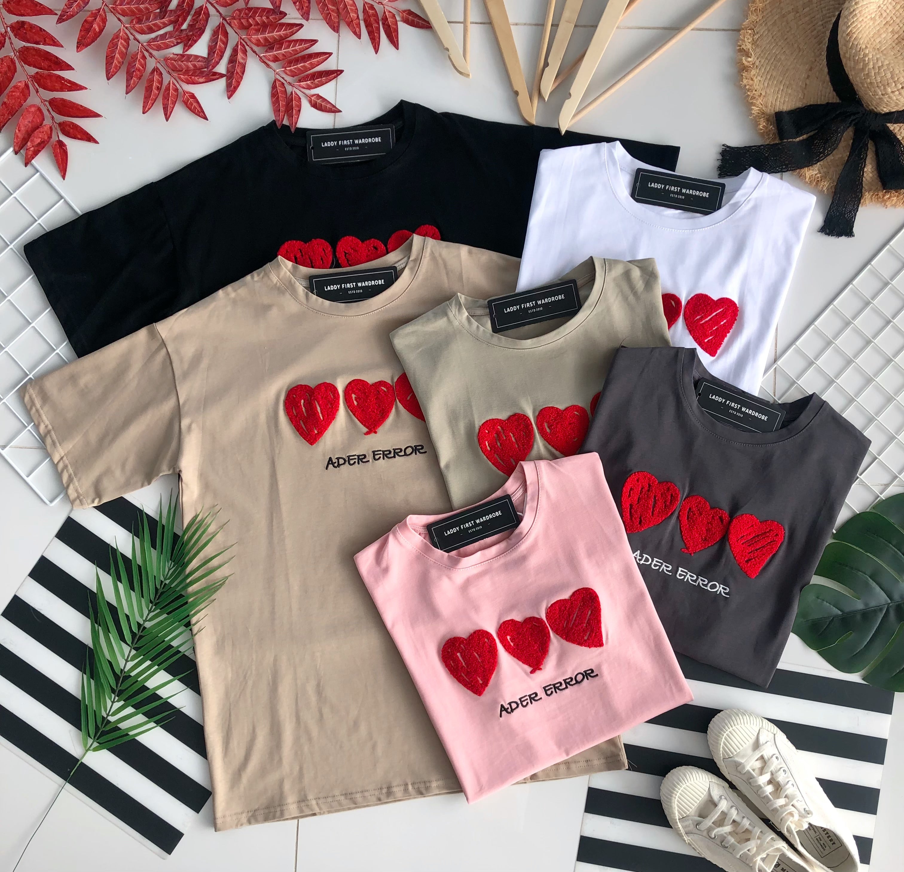 【O7600】爱心毛巾绣圆领短袖 Oversized 上衣❤️❤️