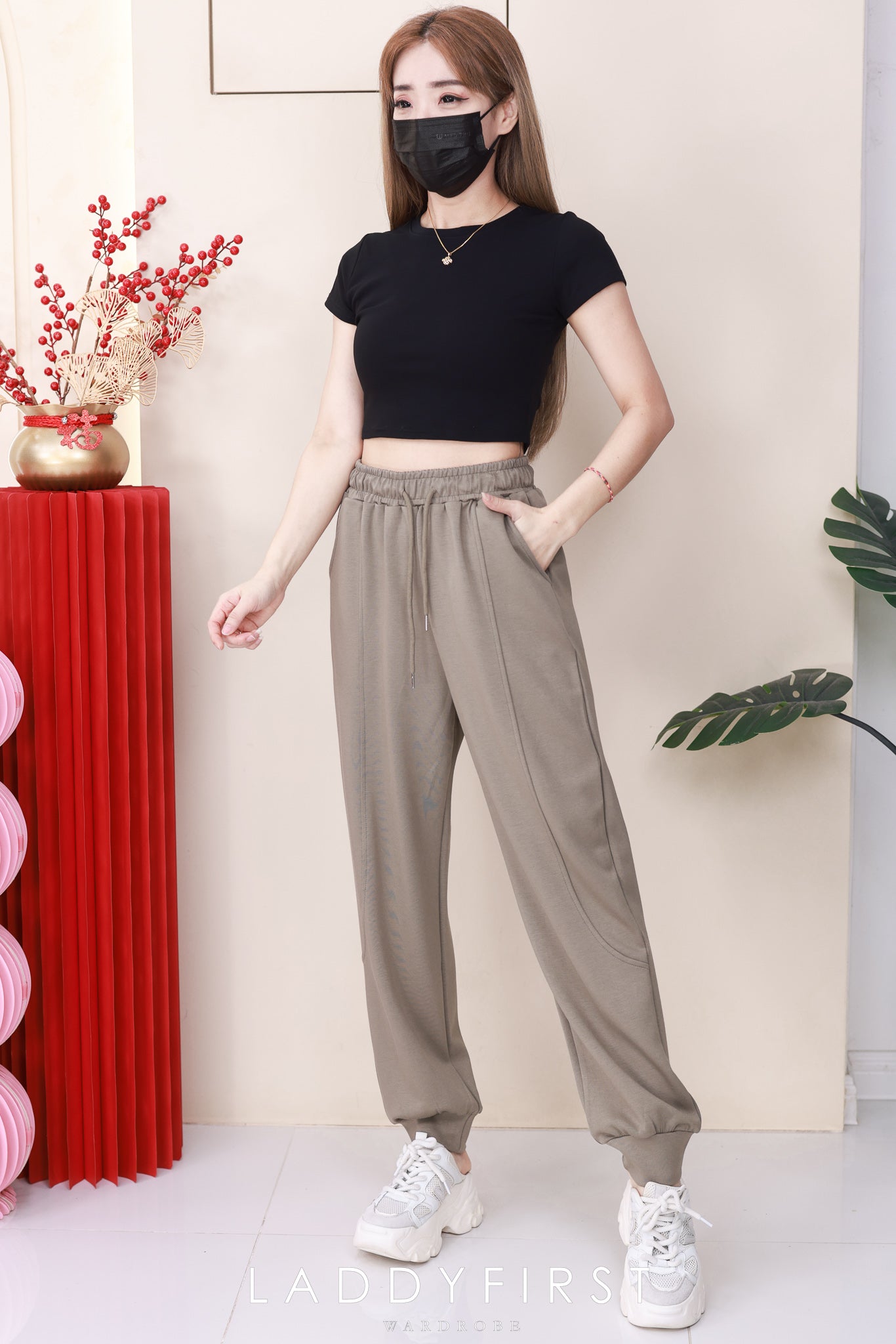 【L1192-1】⚡补货预订款⚡高品质空气棉松紧腰弹力运动休闲长裤，有口袋 ❤️❤️