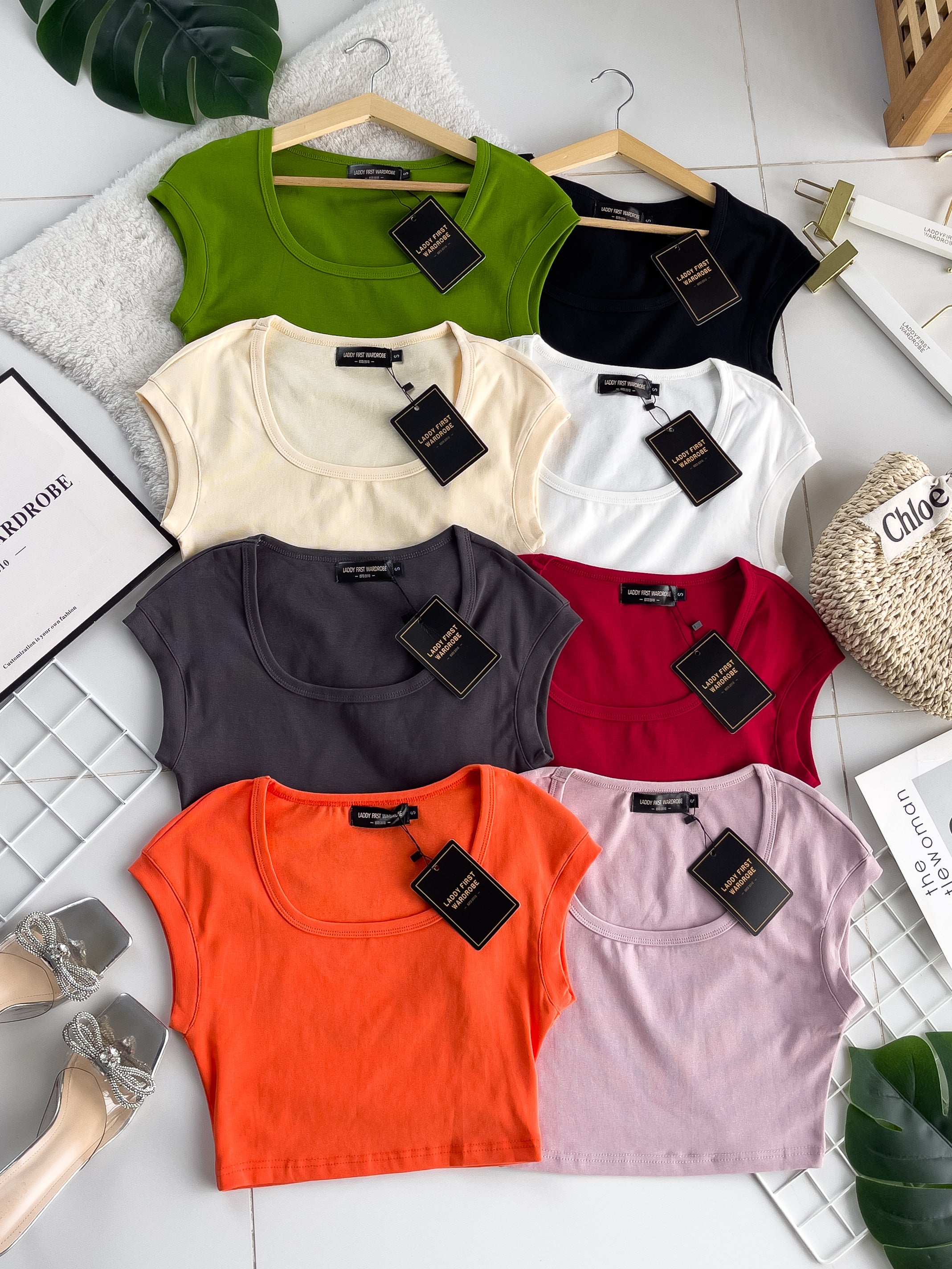 【T3475】LFW独家爆款高品质大U领纯棉弹力简约百搭出袖上衣 ❤❤ 【B-R2-C2】