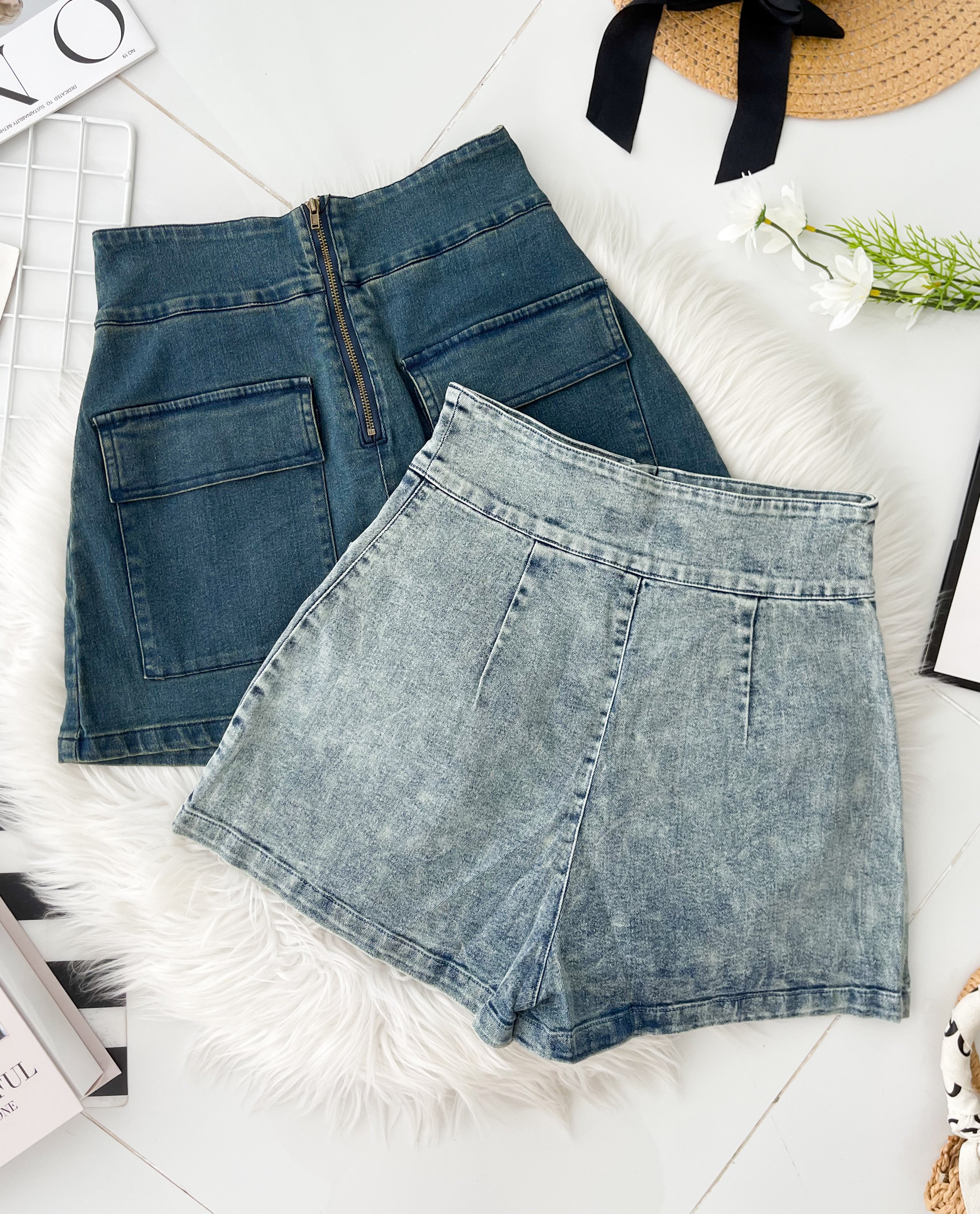 【S180】高品质COTTON JEANS牛仔弹力A字高腰百搭裤裙，前裙后裤有口袋 ❤️❤️