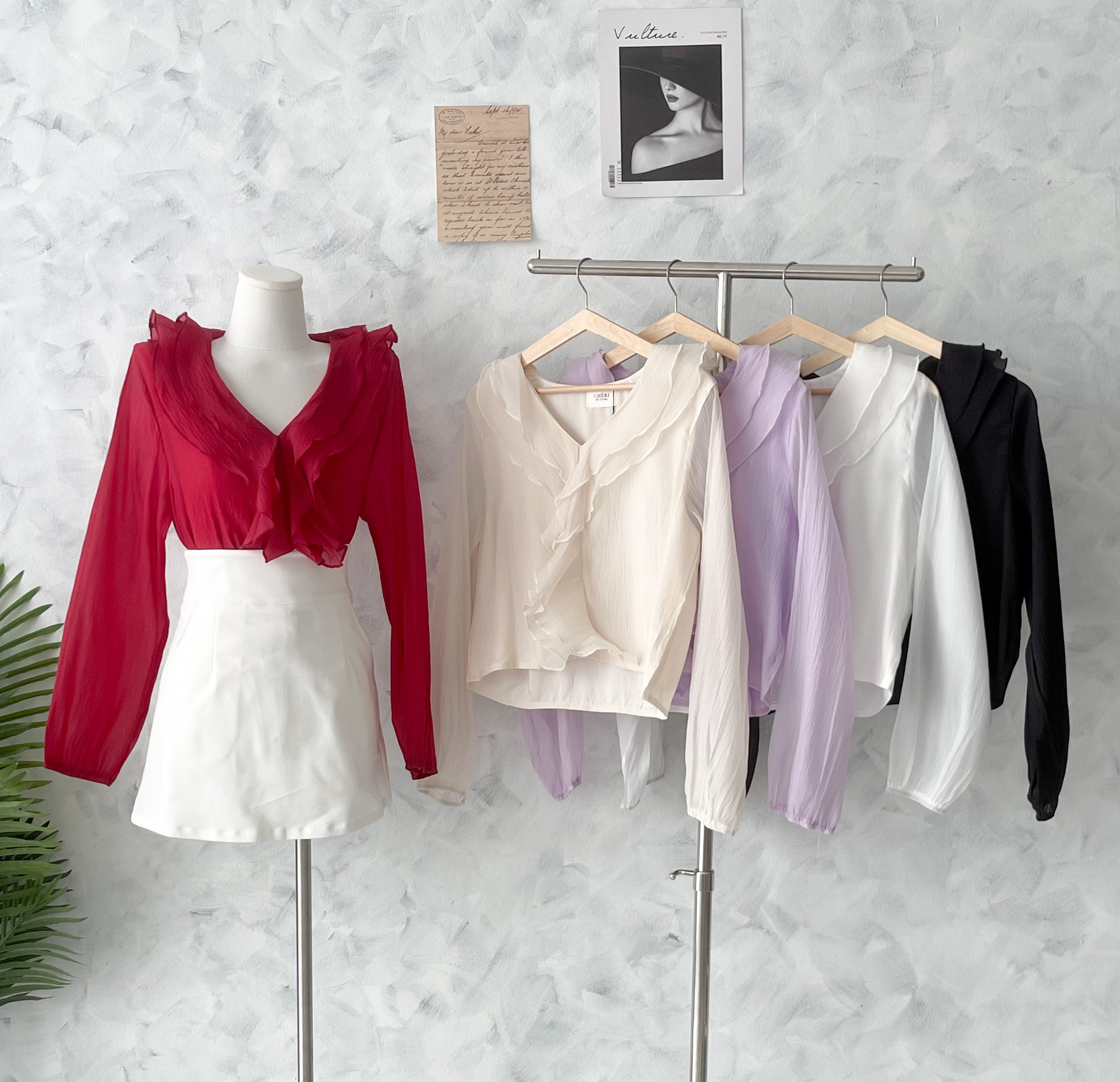 【T2740】高品质日系温柔风荷叶边雪纺长袖上衣 ❤❤