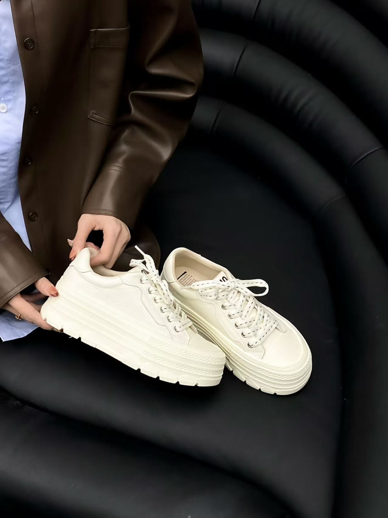 【R7711-1】🔅精选预售款🔅质量韩系街头风复古厚底增高饼干鞋子 ❤️