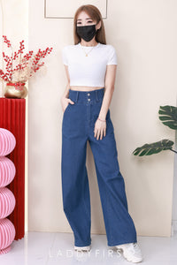 【L5822】高品质COTTON JEANS气质直筒阔脚牛仔百搭长裤，有口袋 ❤️❤️【A-R1-C3】