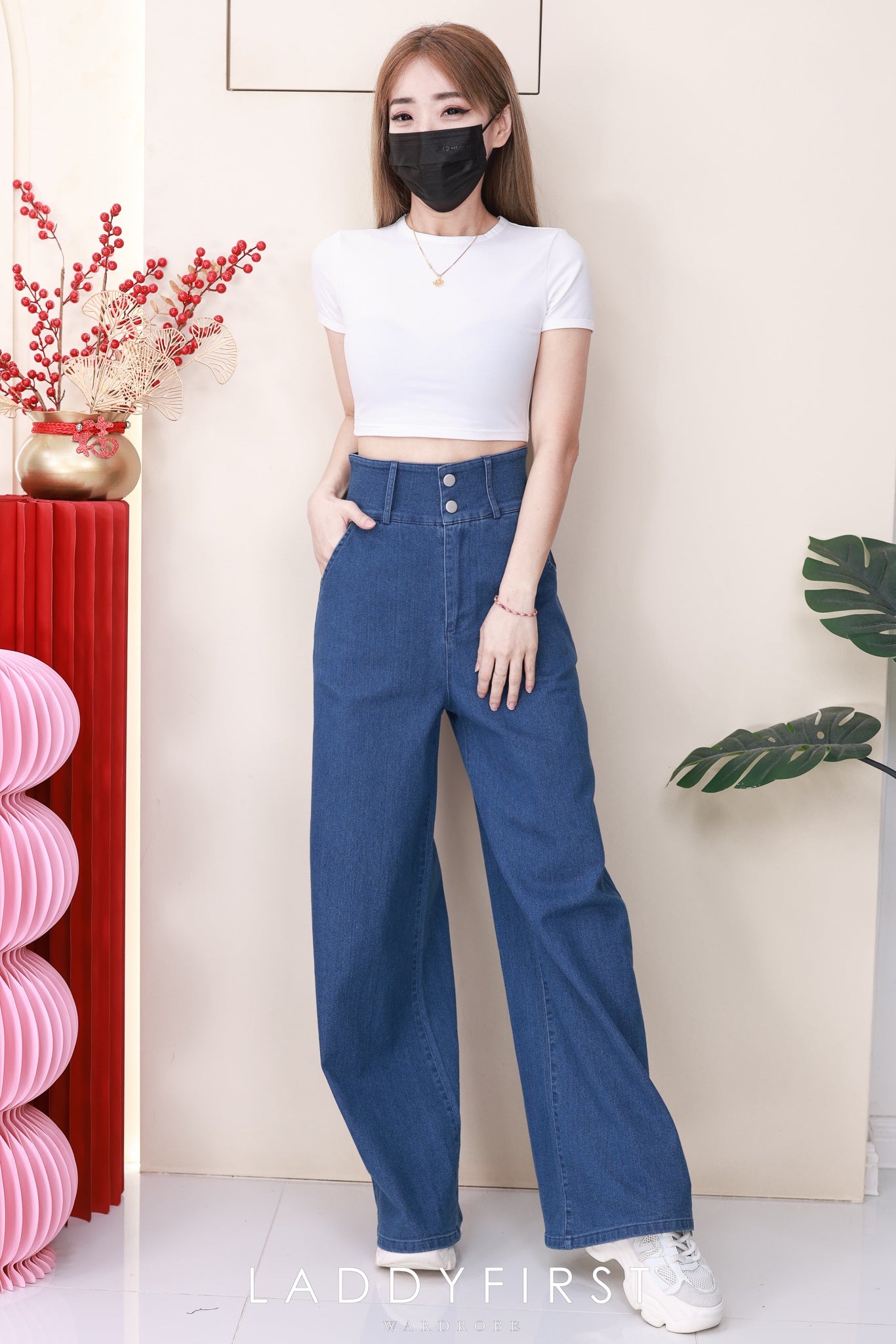 【L5822】高品质COTTON JEANS气质直筒阔脚牛仔百搭长裤，有口袋 ❤️❤️【A-R1-C3】