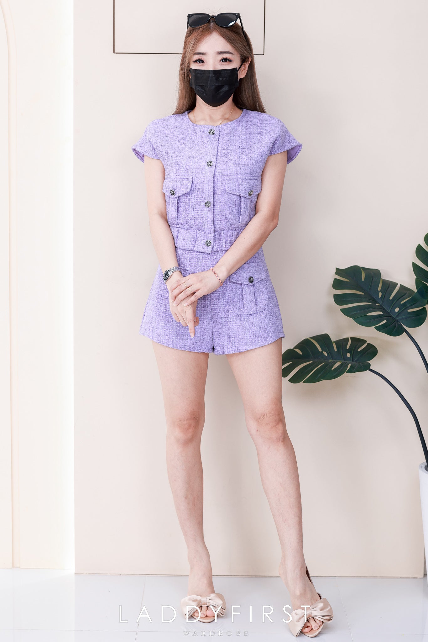 【SS3509】🧧 宠粉福利回馈 🧧 【LFW独家小圆饼】高品质两件式简约时尚小香风套装 小香风出袖上衣➕小香风高腰百搭短裤，有口袋 ❤️❤️