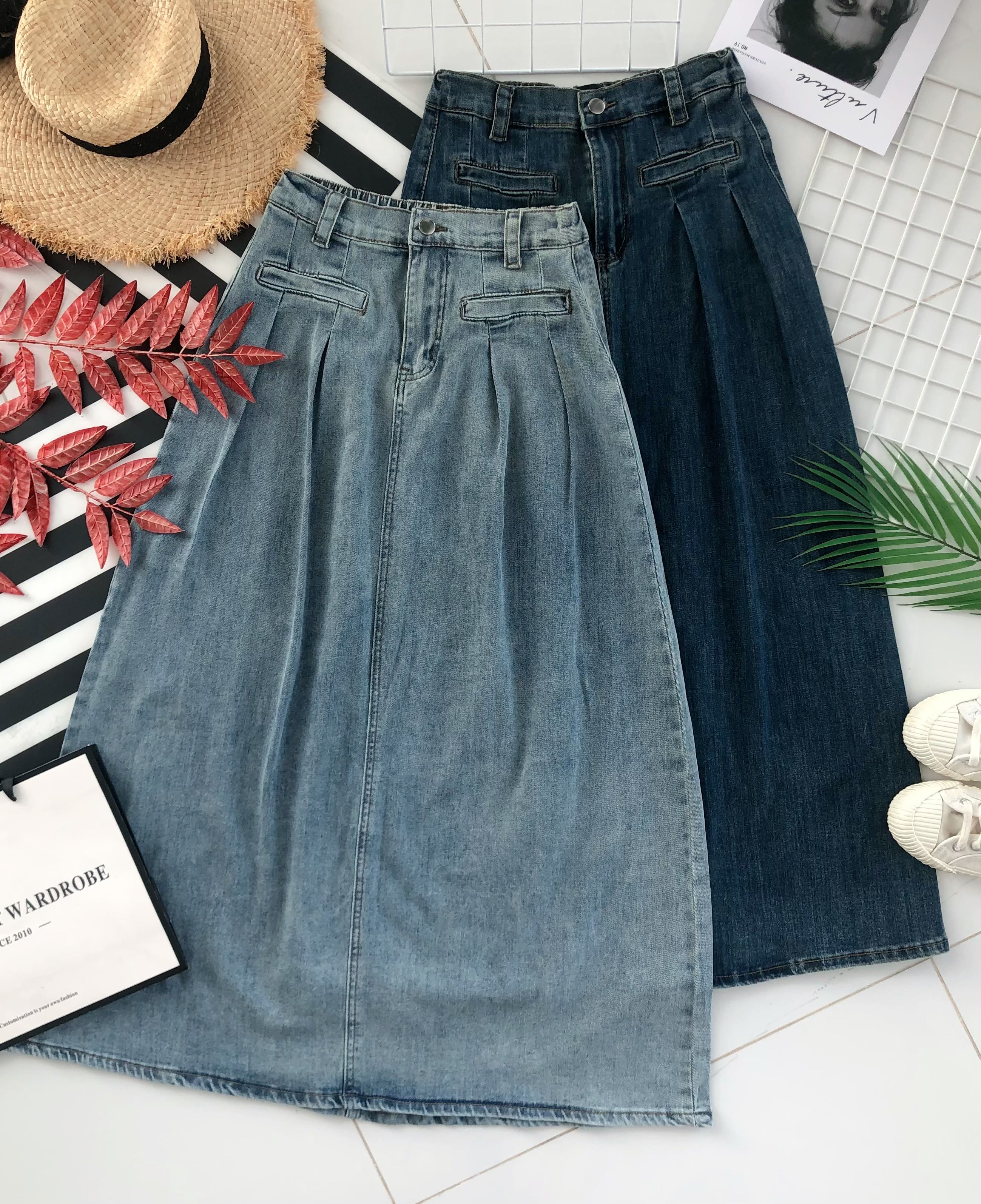 【L7172】高品质韩版百搭休闲简约中长款牛仔长裙，有口袋 ❤️❤️