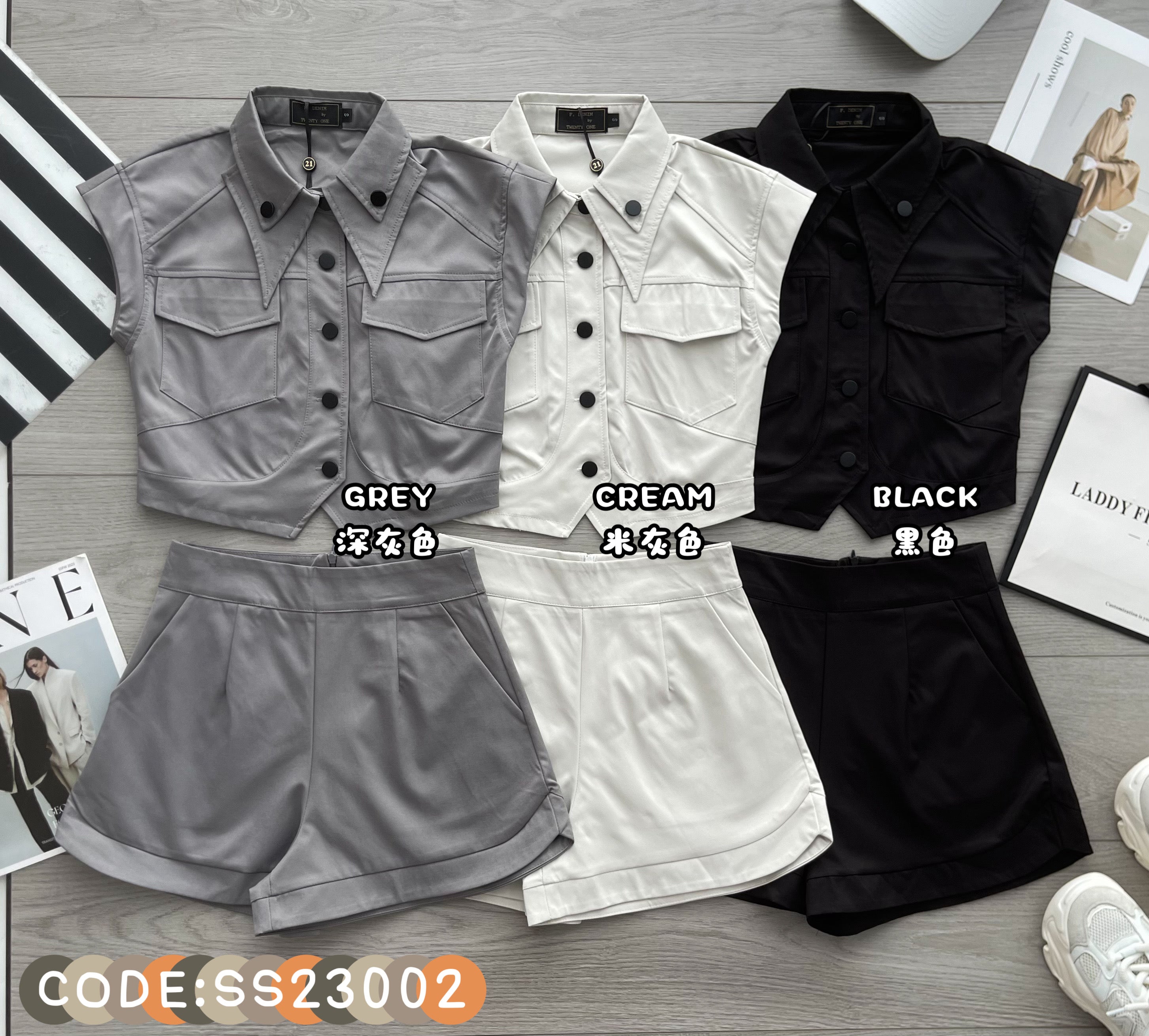 【SS23002】高品质两件式西装简约时尚百搭套装 翻领出袖上衣➕西装高腰百搭短裤 ❤️❤️