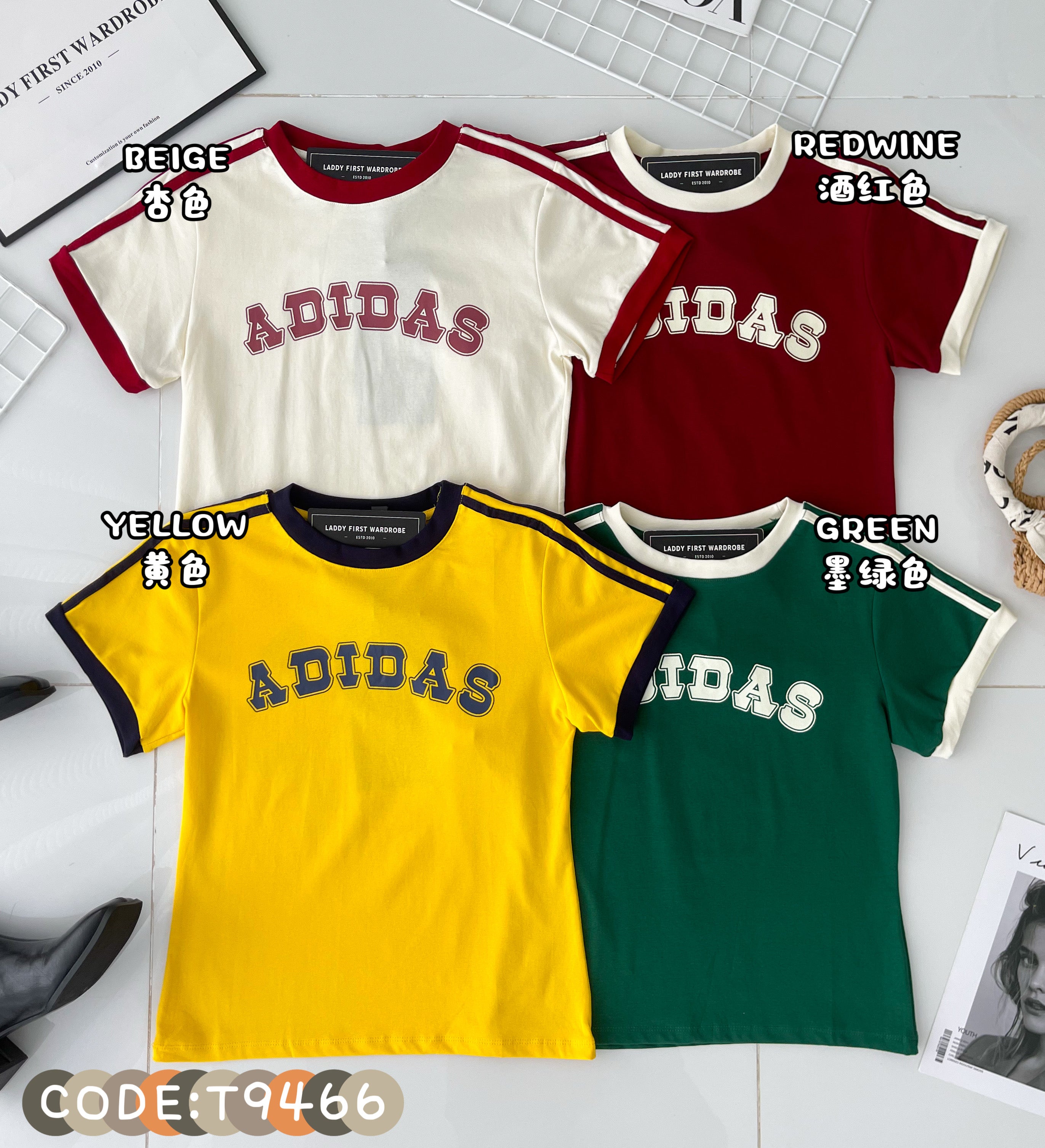 【T9466-1】⚡补货预订款⚡高品质A牌三条杠撞色系纯棉运动休闲上衣 ❤️