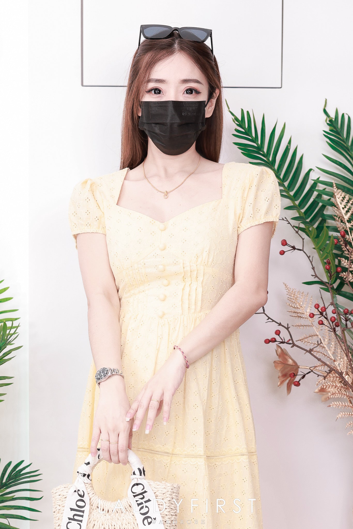 【D38416】高品质爱心领口泡泡短袖铜花简约连身裙子 ❤️❤️