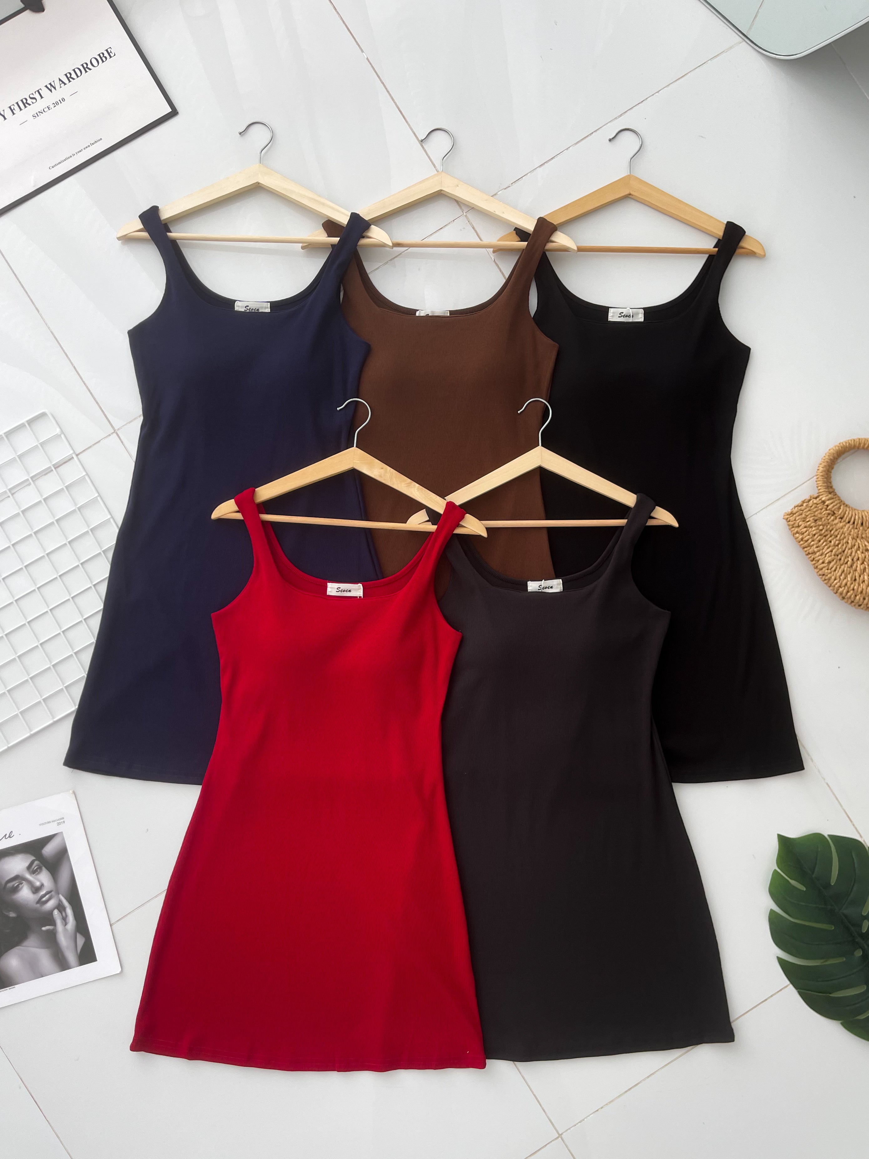 【D82540】高品质带胸垫螺纹弹力无袖慵懒连身裙子 ❤❤【A-R2-C1】