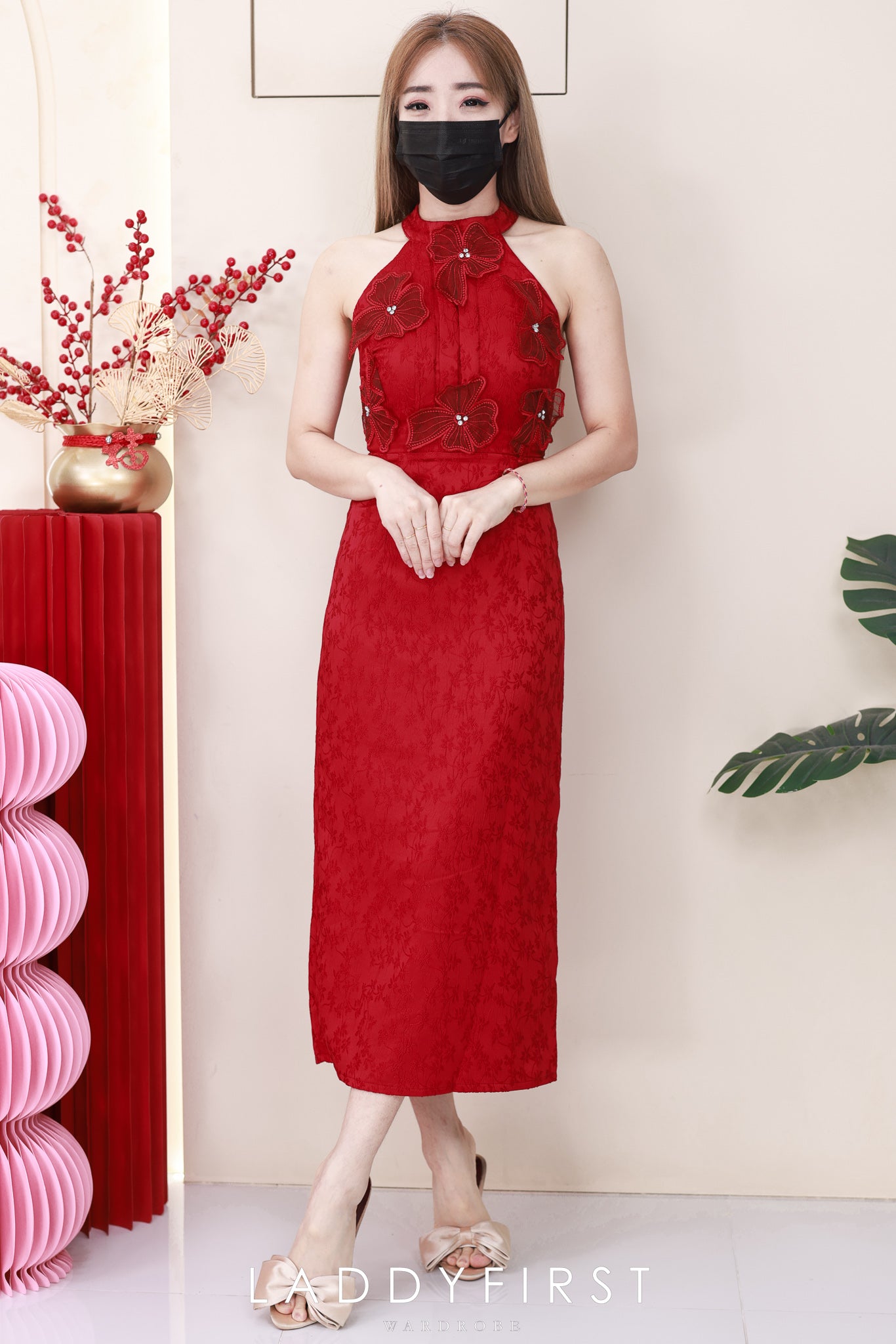 【D81706 / 37676】高品质高端气质立体花瓣提花连身裙子 ❤❤【A-RU】