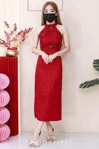 【D81706 / 37676】高品质高端气质立体花瓣提花连身裙子 ❤❤【A- R2-C3】