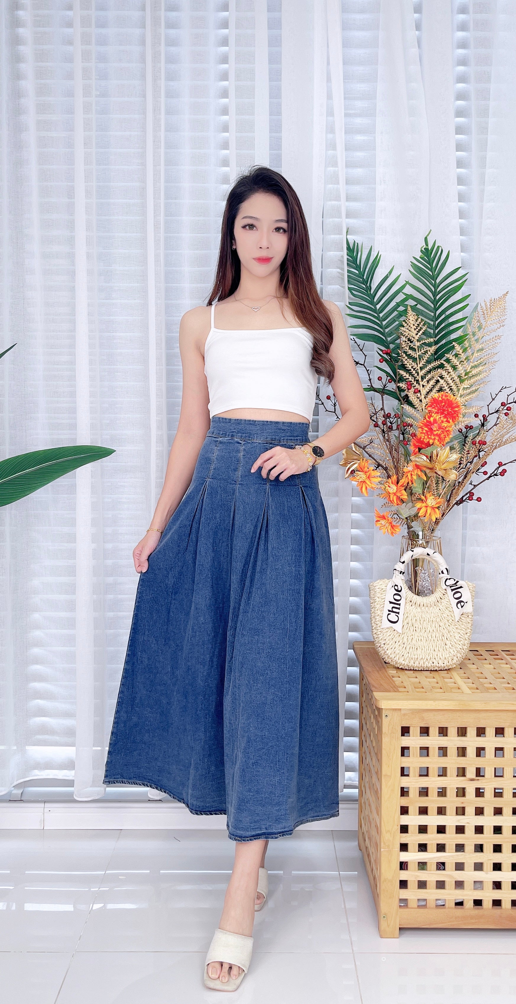 【L121388】韩版气质牛仔大摆裙高腰百搭长裙 ❤️❤️