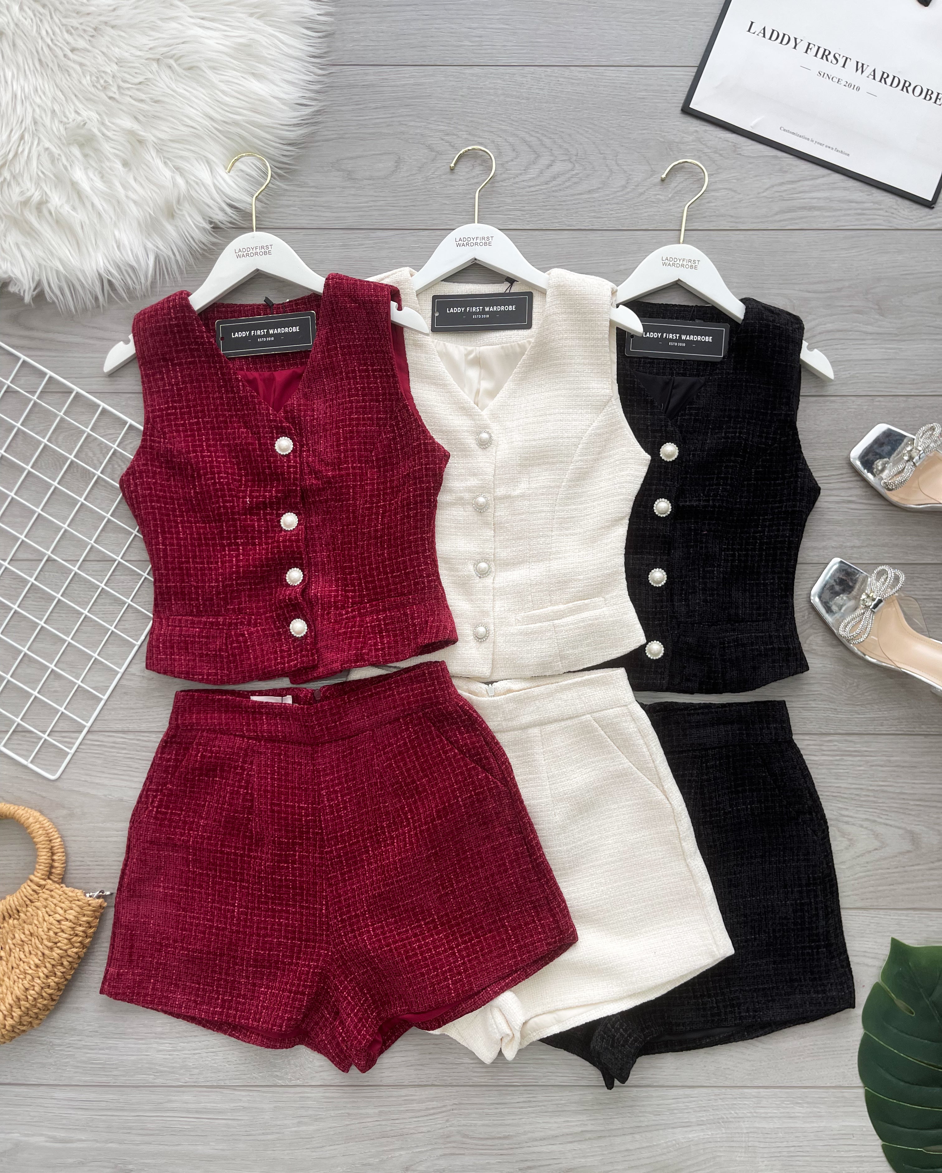 【SS2751】高品质两件式贵气马甲式小香风套装 马甲式小香风上衣➕小香风高腰百搭短裤，有口袋 ❤️❤️