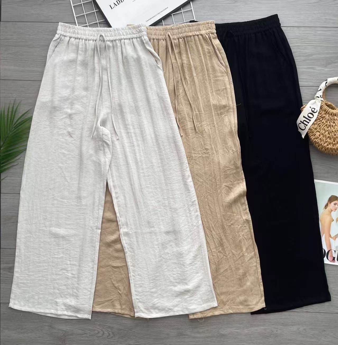【L260518】【补厂家现货⚡⚡】高品质韩系复古风棉麻直筒高腰百搭长裤，有口袋 ❤️❤️