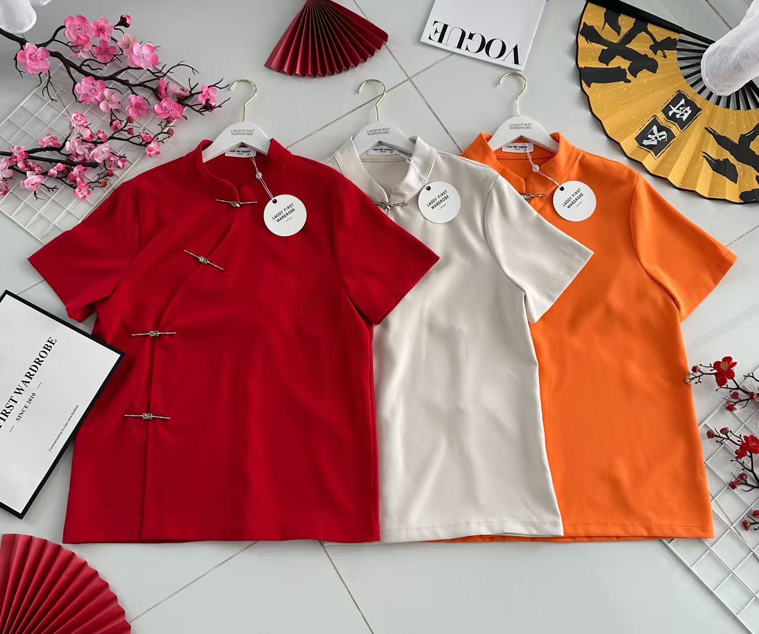 【T3482】【LFW独家小圆饼】高品质男女同款西装短袖金属盘扣唐装旗袍上衣，有口袋 ❤️❤️