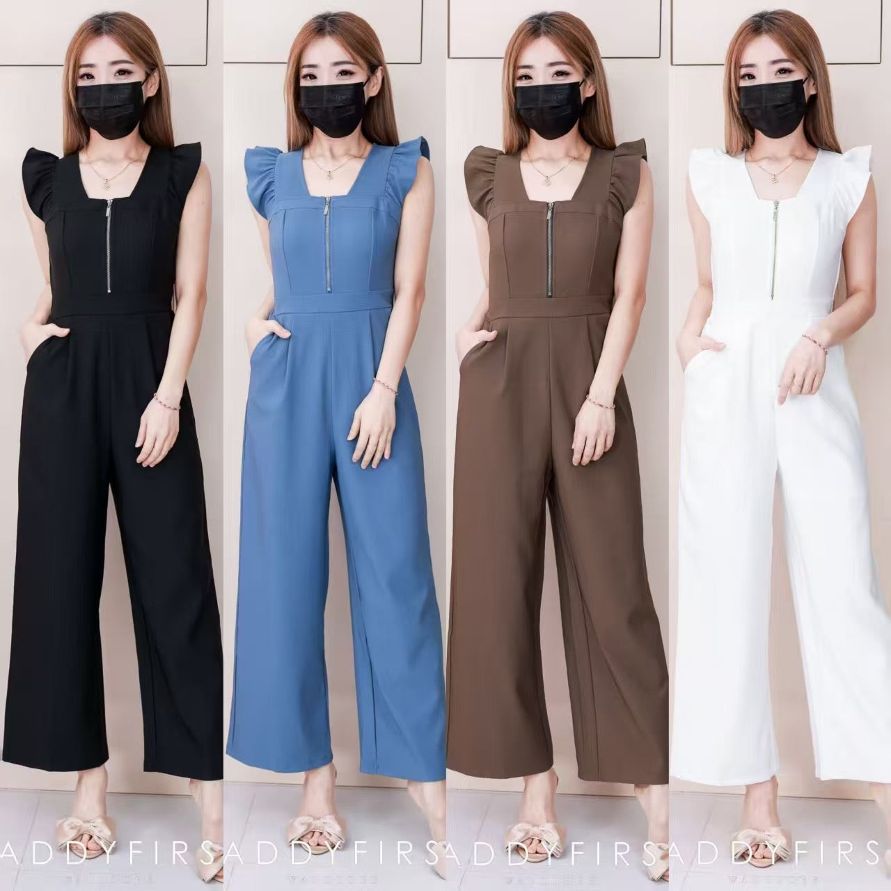 【D22580】高品质无袖荷叶边简约款西装连身长裤，有口袋 ❤❤【B-RU】