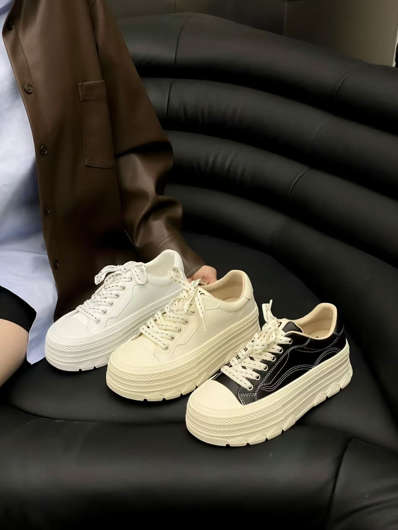 【R7711-1】🔅精选预售款🔅质量韩系街头风复古厚底增高饼干鞋子 ❤️