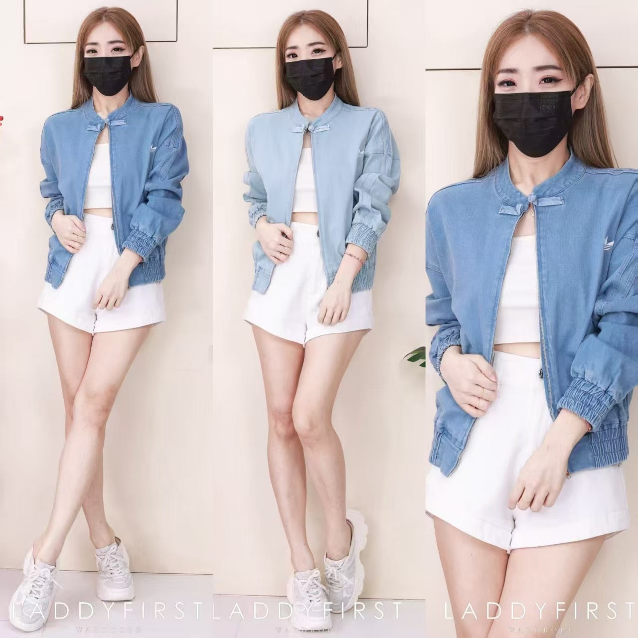 【T14402 / 37639】高品质刺绣三叶草运动风新中式牛仔长袖外套，有口袋 ❤❤