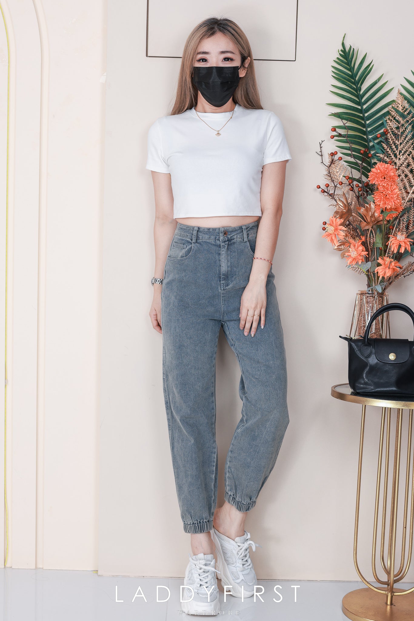 【L98655】独家爆款高品质COTTON JEANS牛仔弹力收口束脚高腰休闲百搭长裤，有口袋 ❤️❤️ #牛仔弹力面料【A-R3-C1】